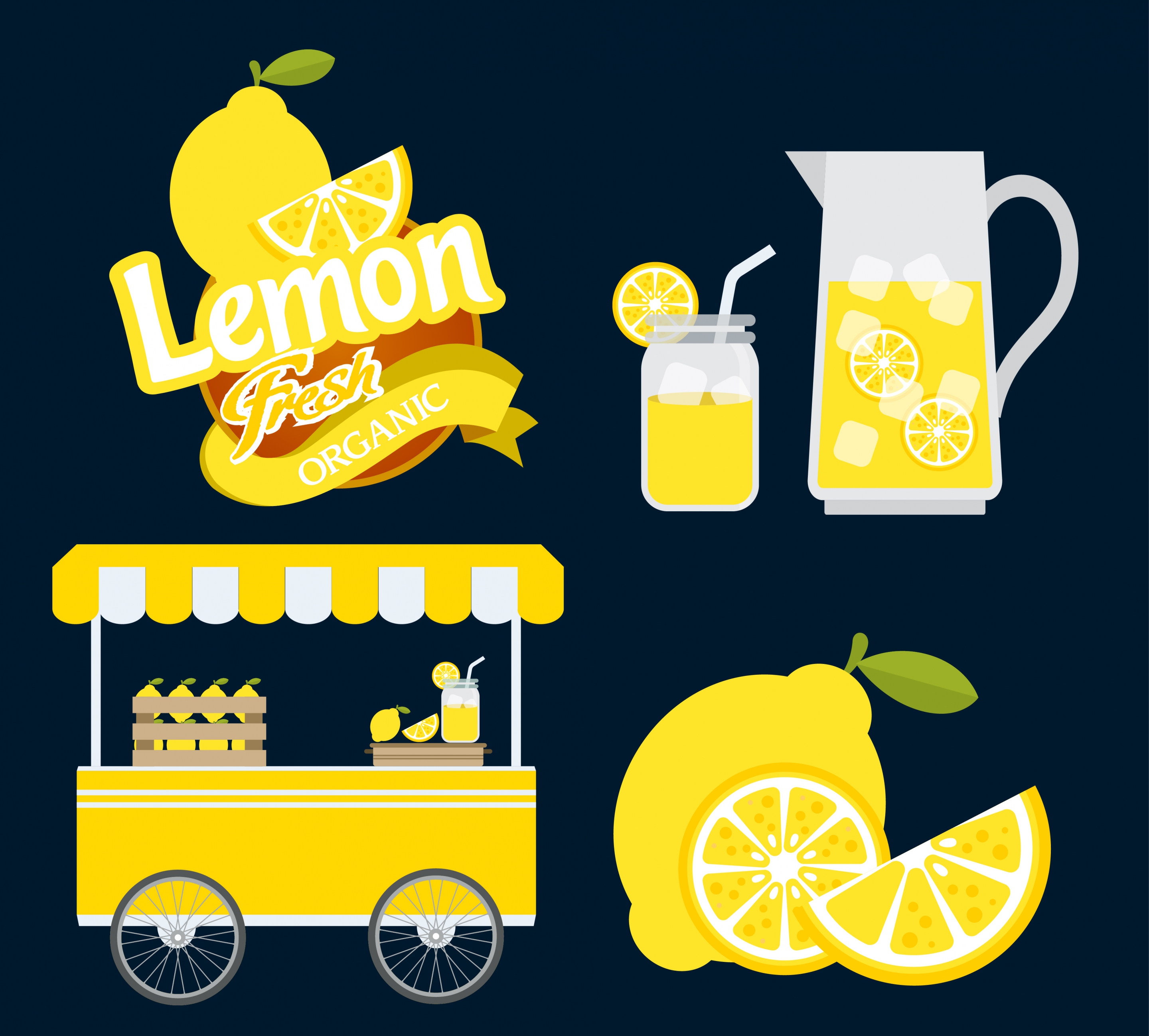 lemon juice design elements various yellow icons