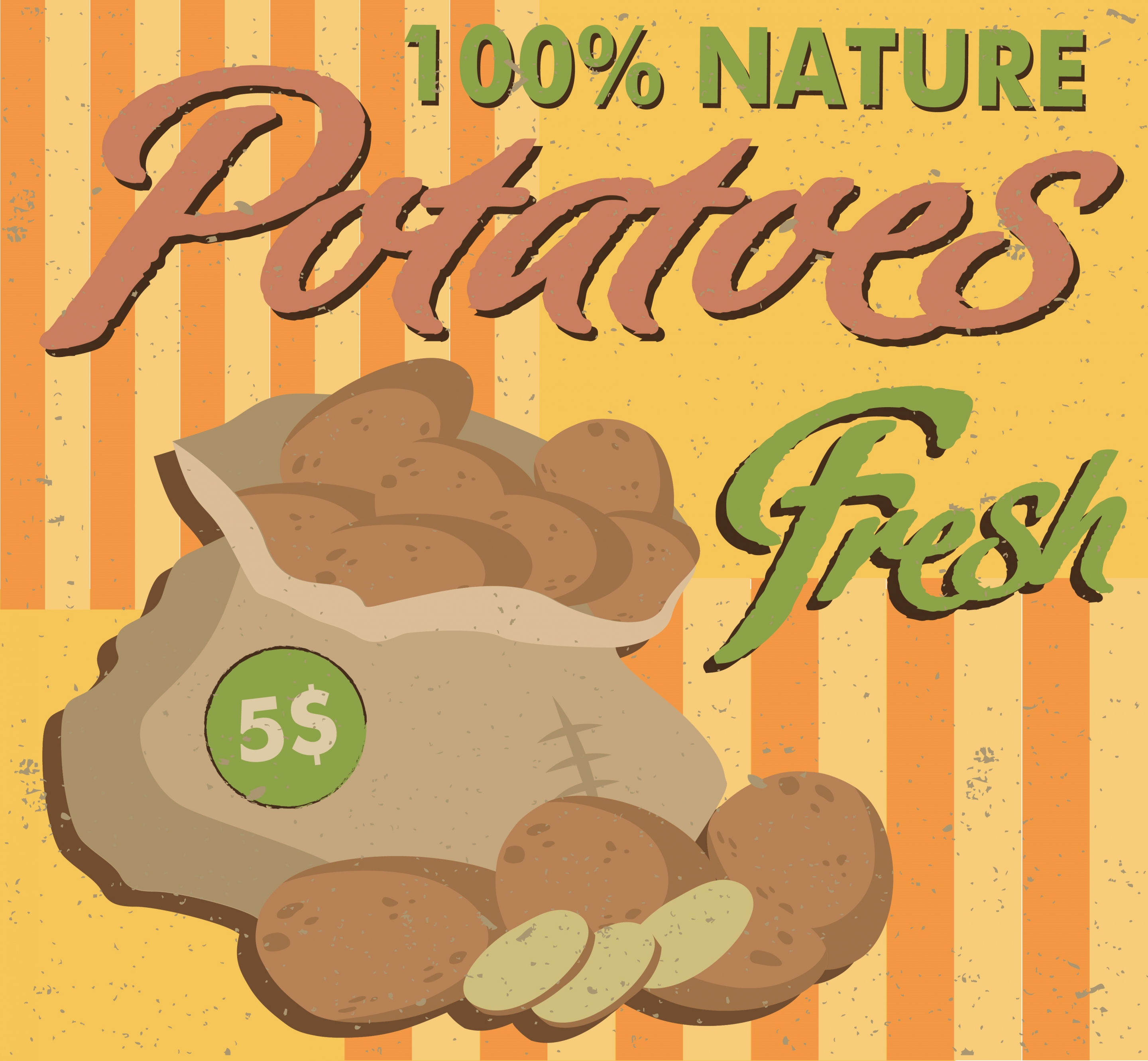 potato advertisement colored retro design bag icon