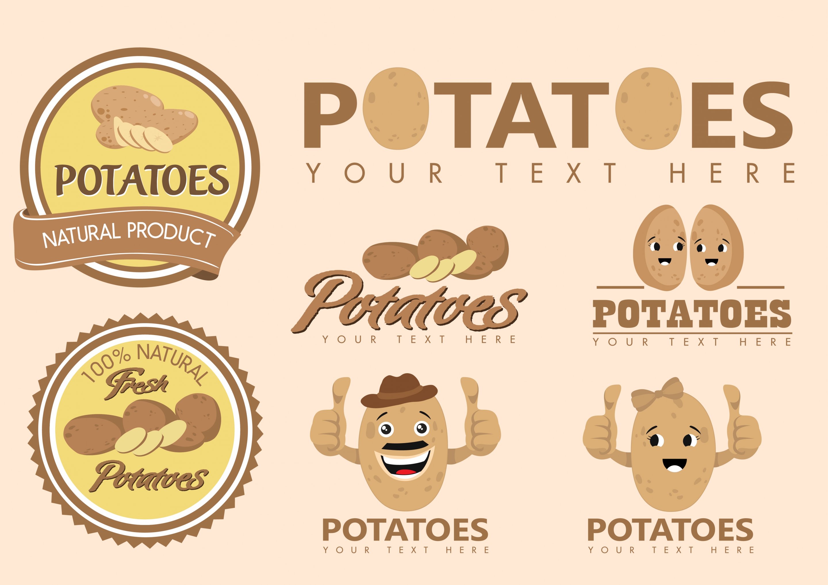 potato identity sets various shapes cute stylized icons