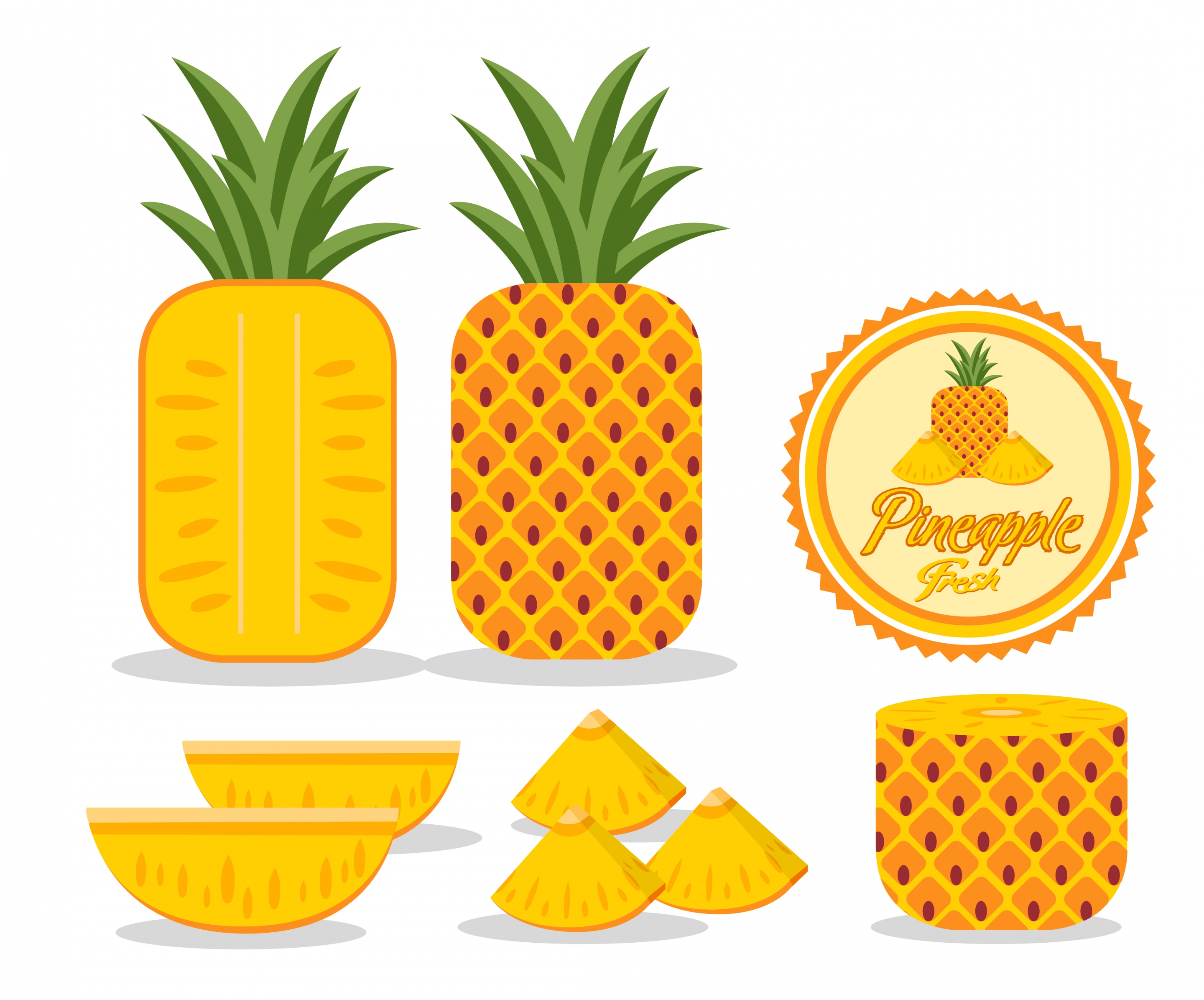 pineapple design elements yellow decor various shapes