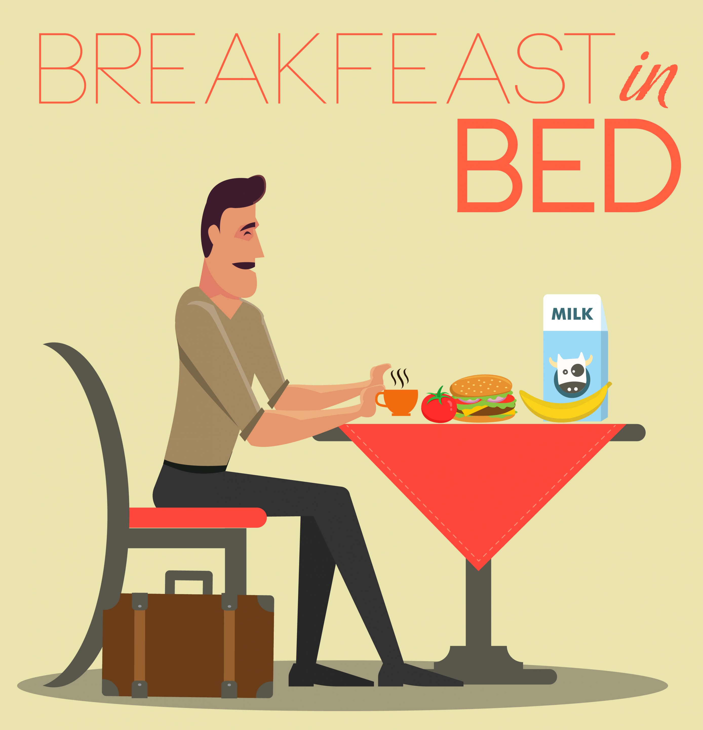 breakfast advertising man food table icon cartoon design