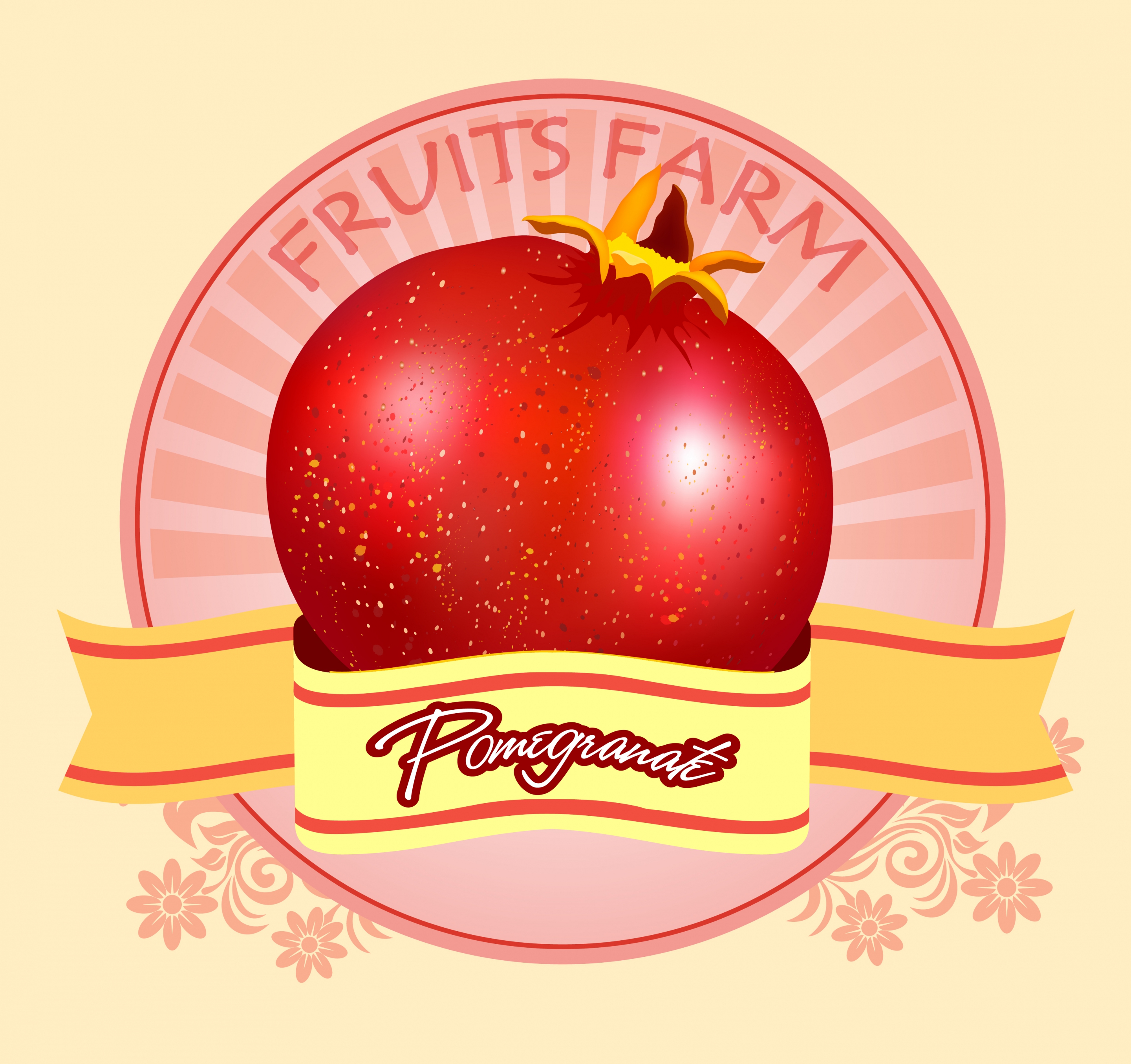 farm fruit logotype pomegranate icon ribbon decoration