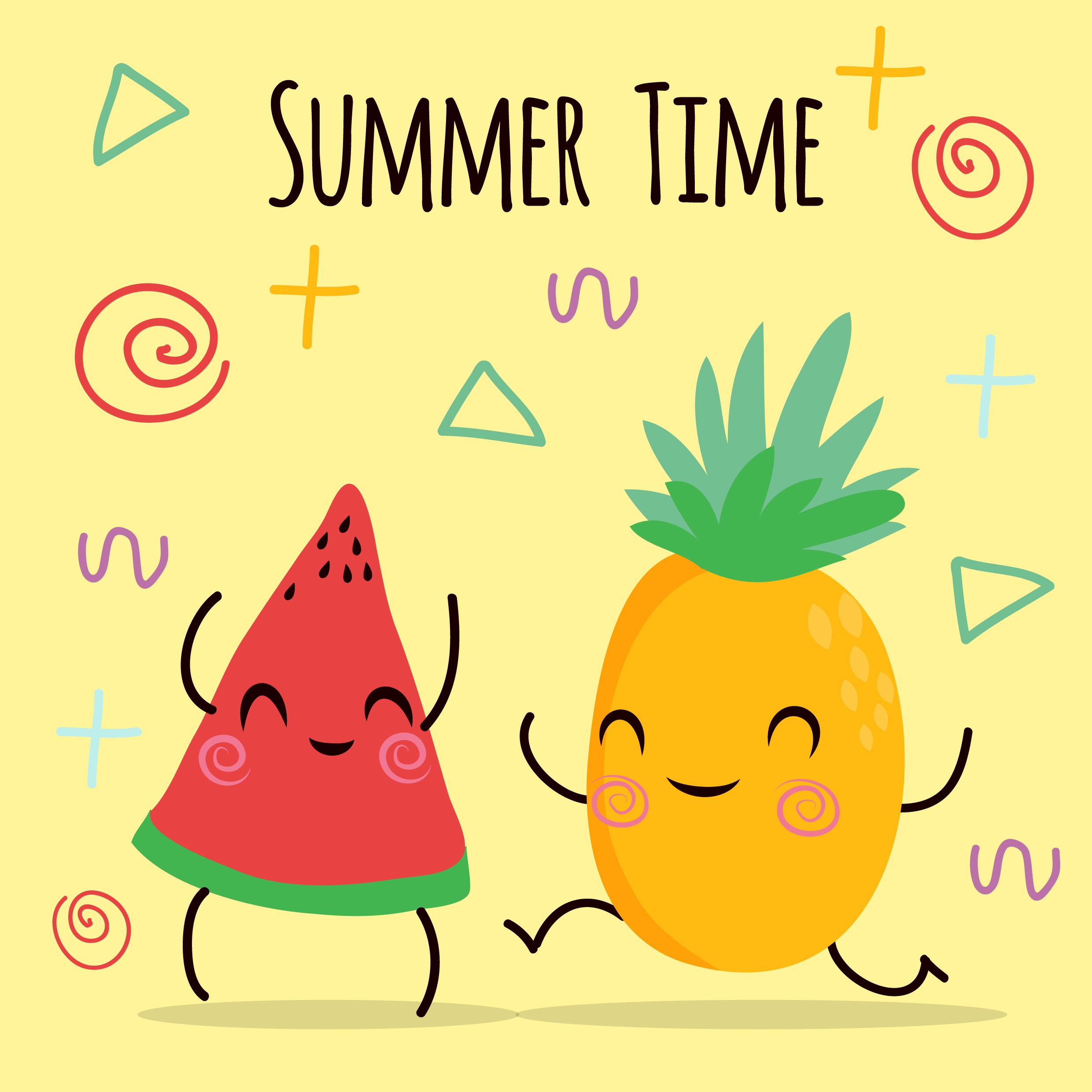 summer poster watermelon pineapple icons cute stylized design