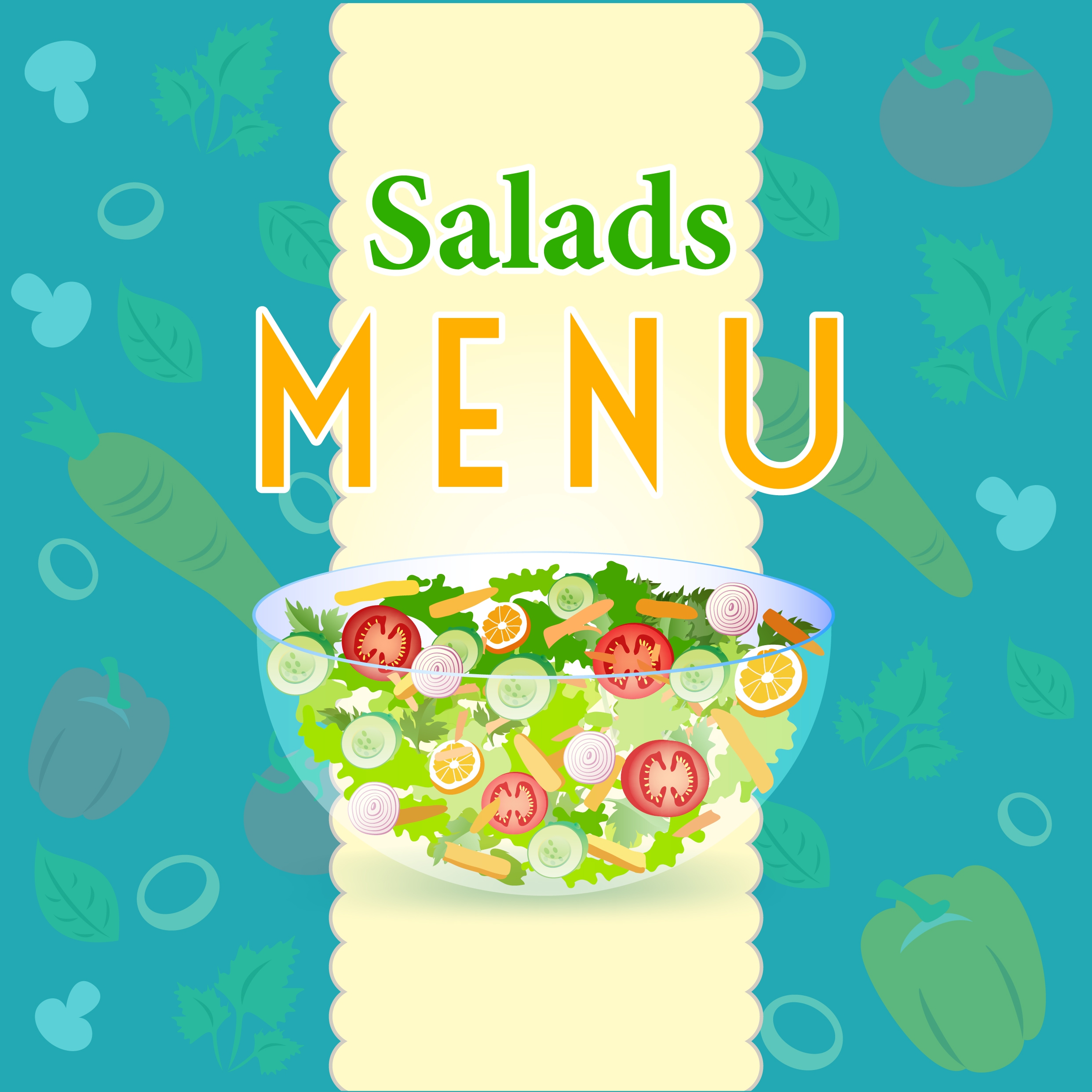 salad menu cover template vegetables bowl icons