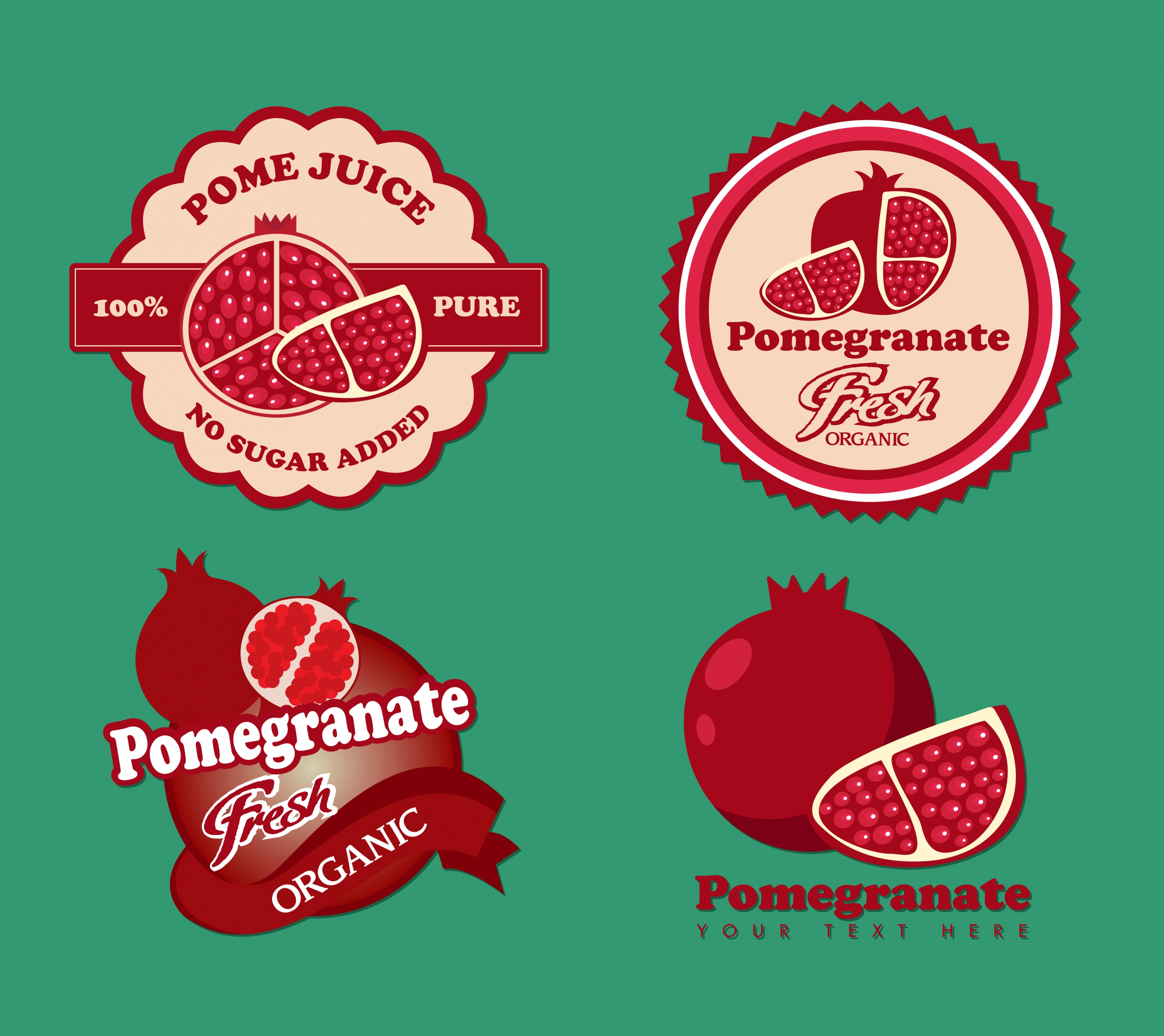 pomegranate logotypes isolation various shapes red design