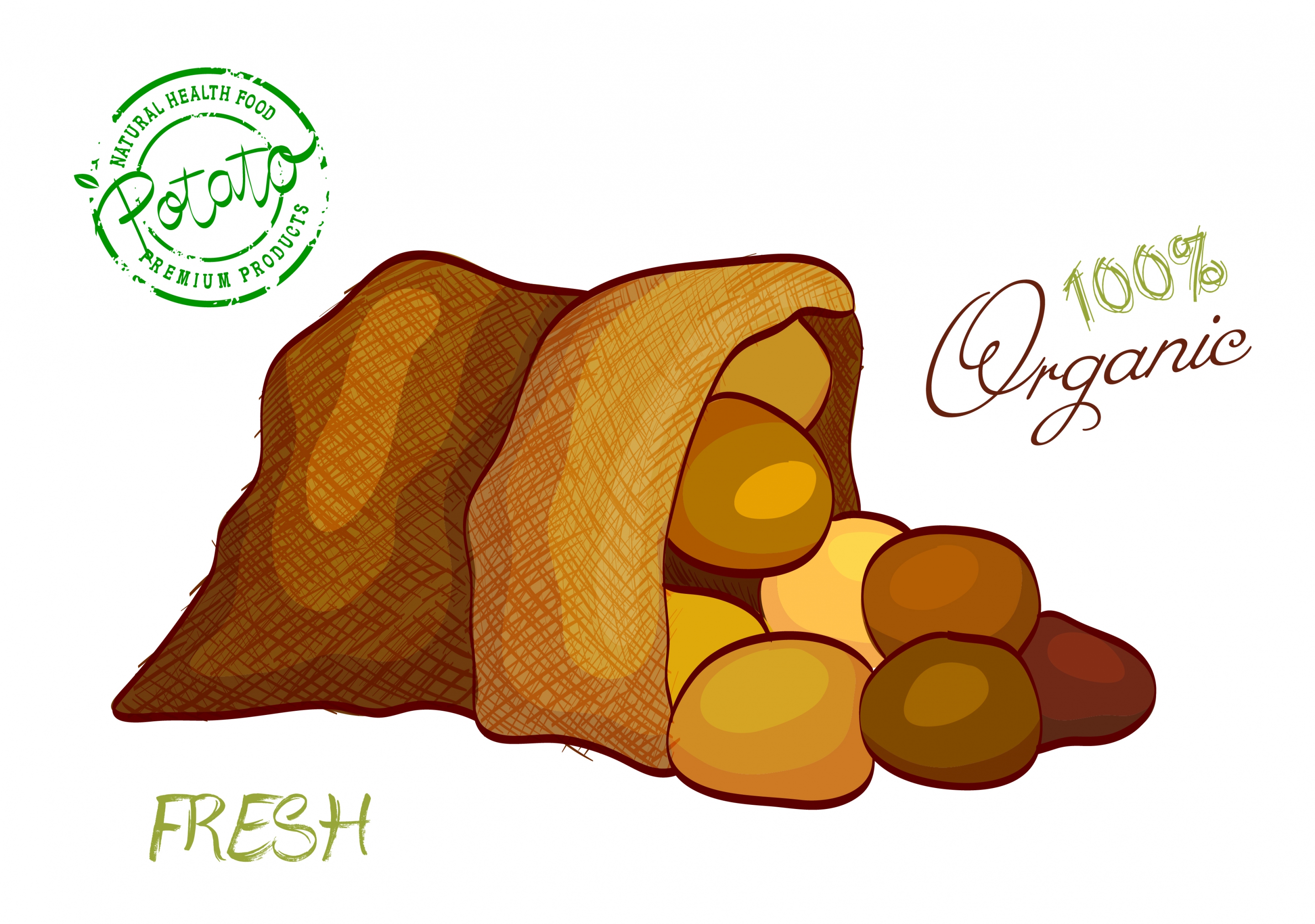 organic potato advertisement brown handdrawn bag icon