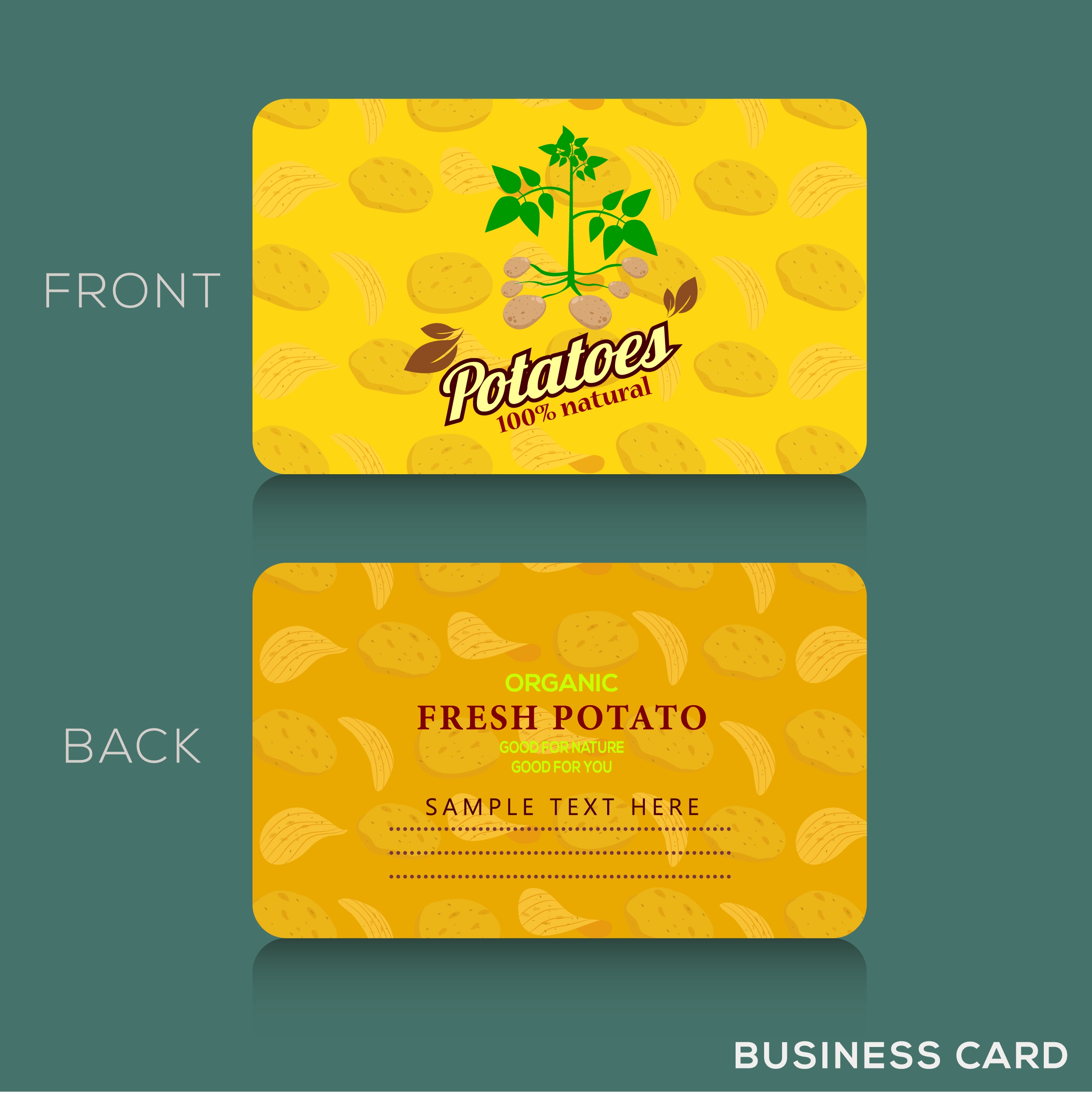 name card template potato icon yellow vignette decor