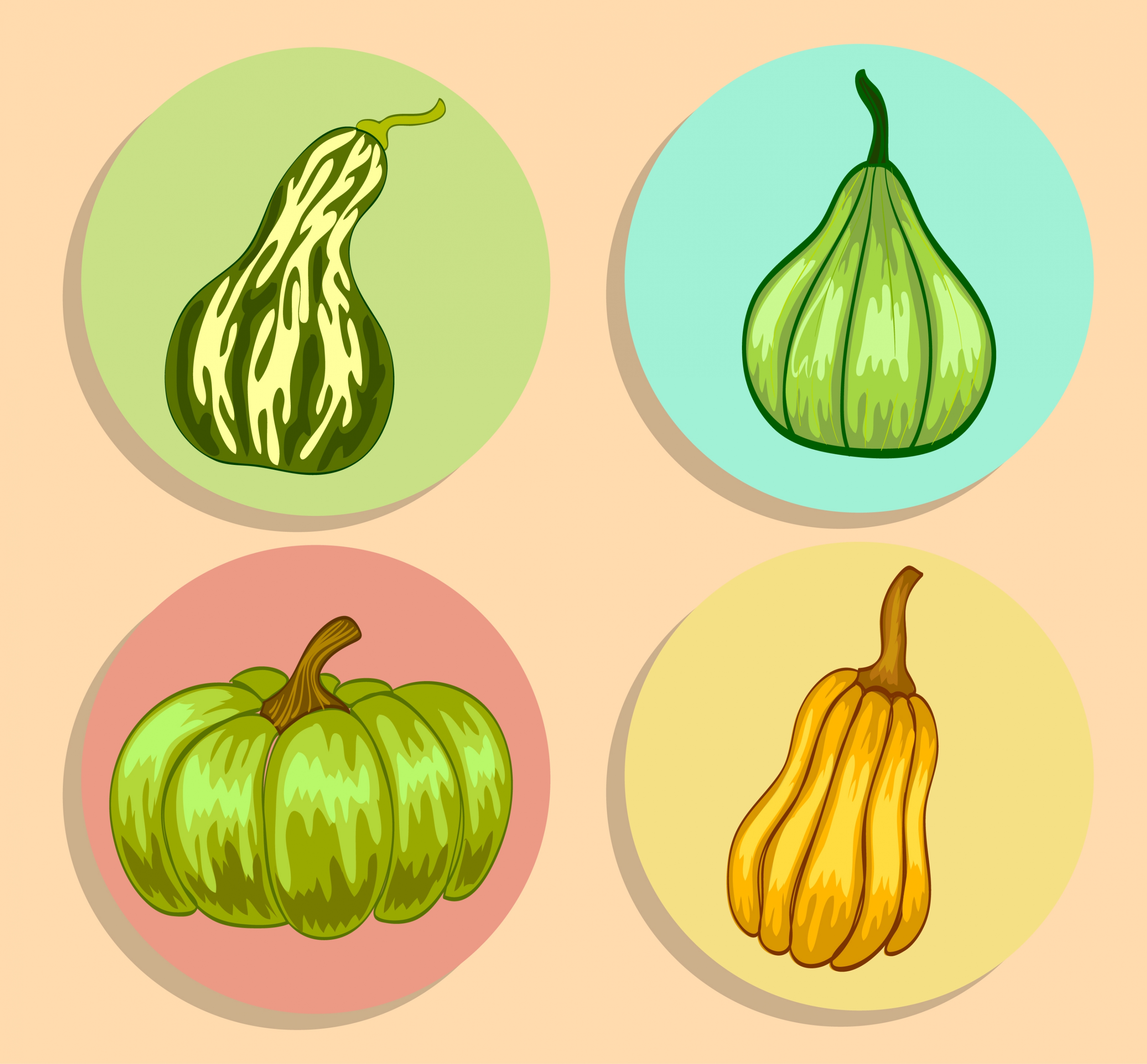 pumpkin icons collection green yellow handdrawn sketch