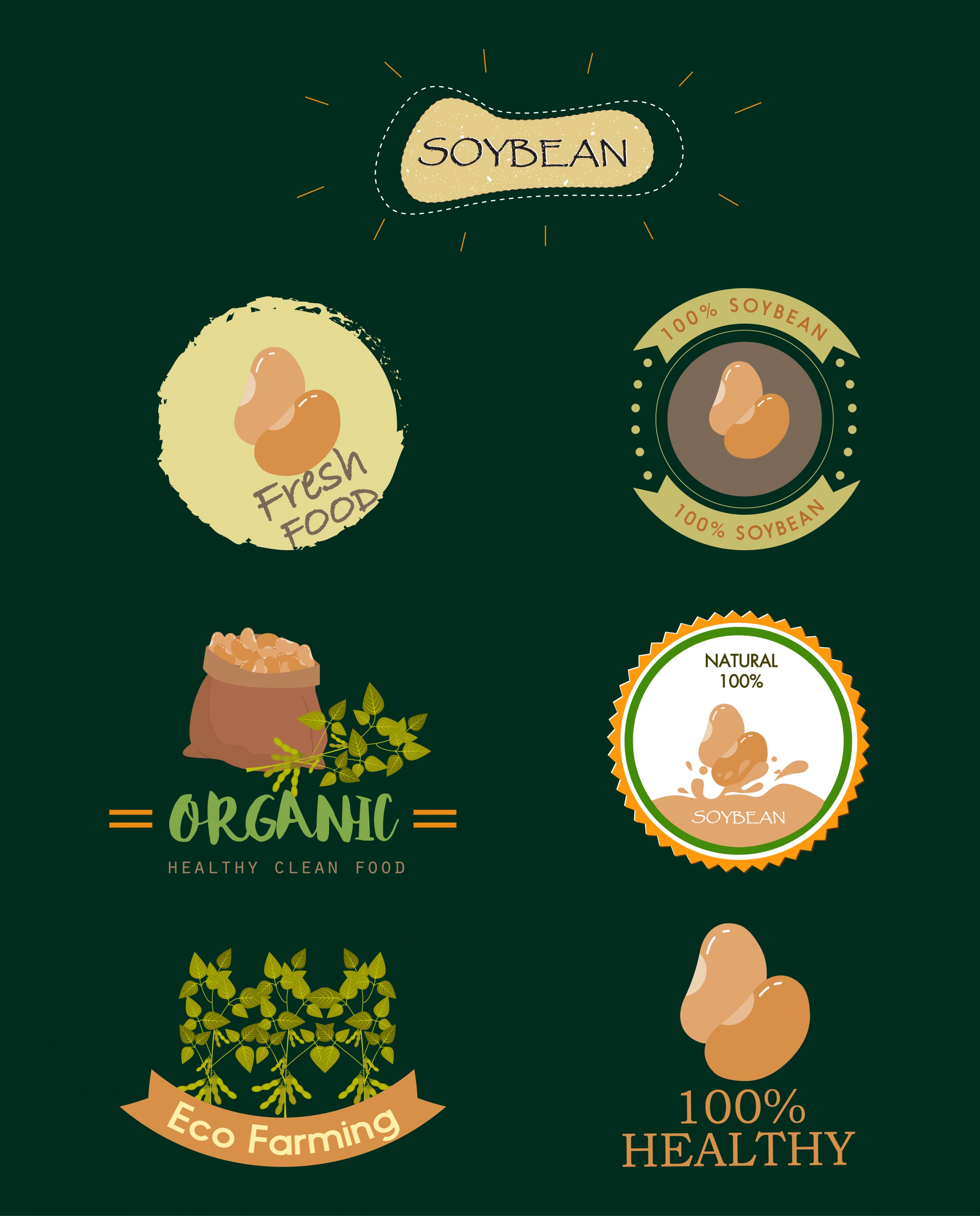 soybean logotypes various multicolored shapes isolation
