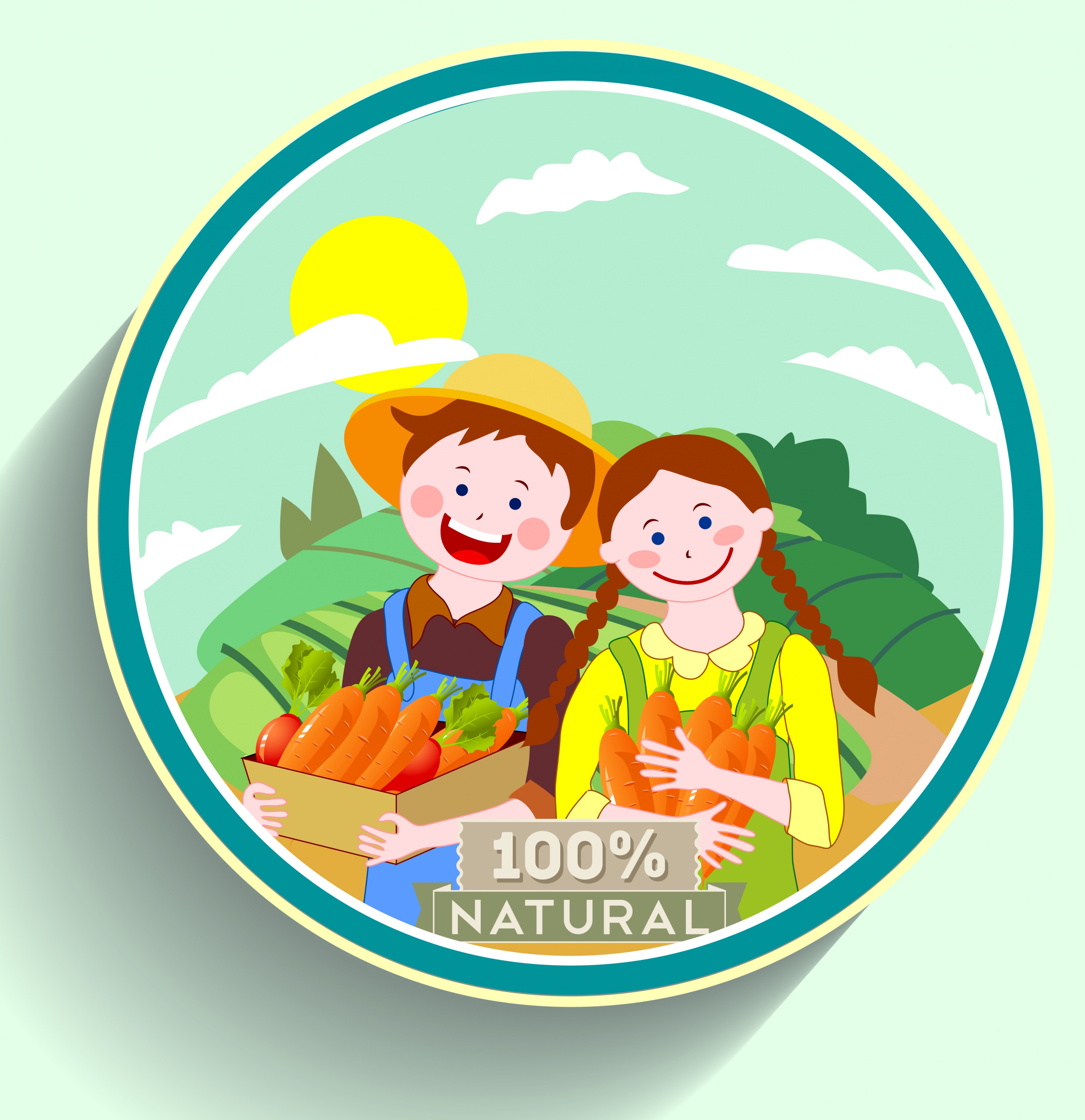 natural carrot label young farmer icons multicolored cartoon