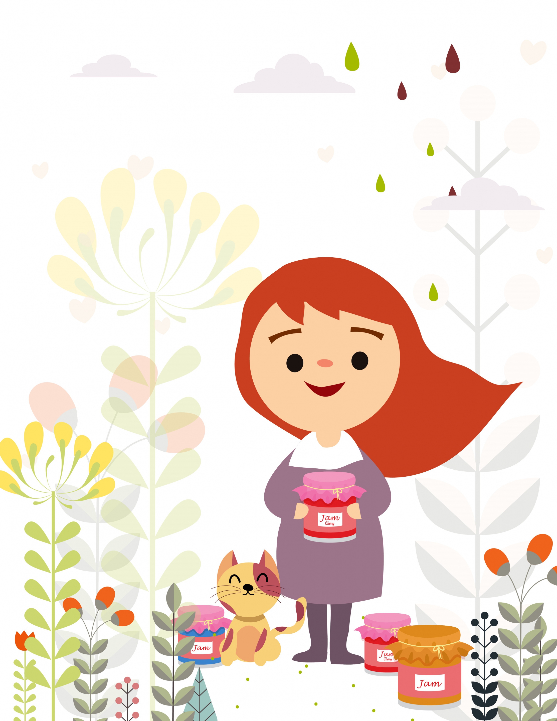 jam advertising cute girl cat icons colored cartoon