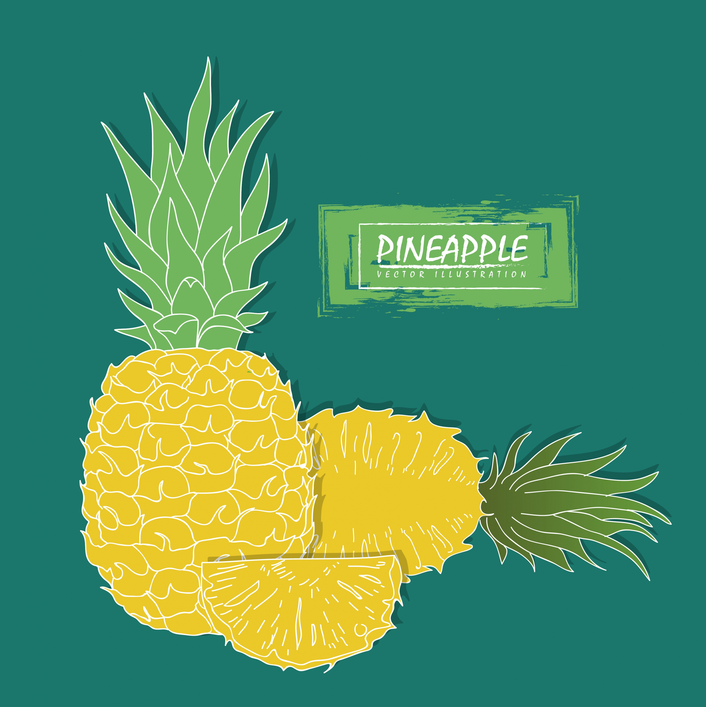 pineapple advertisement yellow slice icon handdrawn design