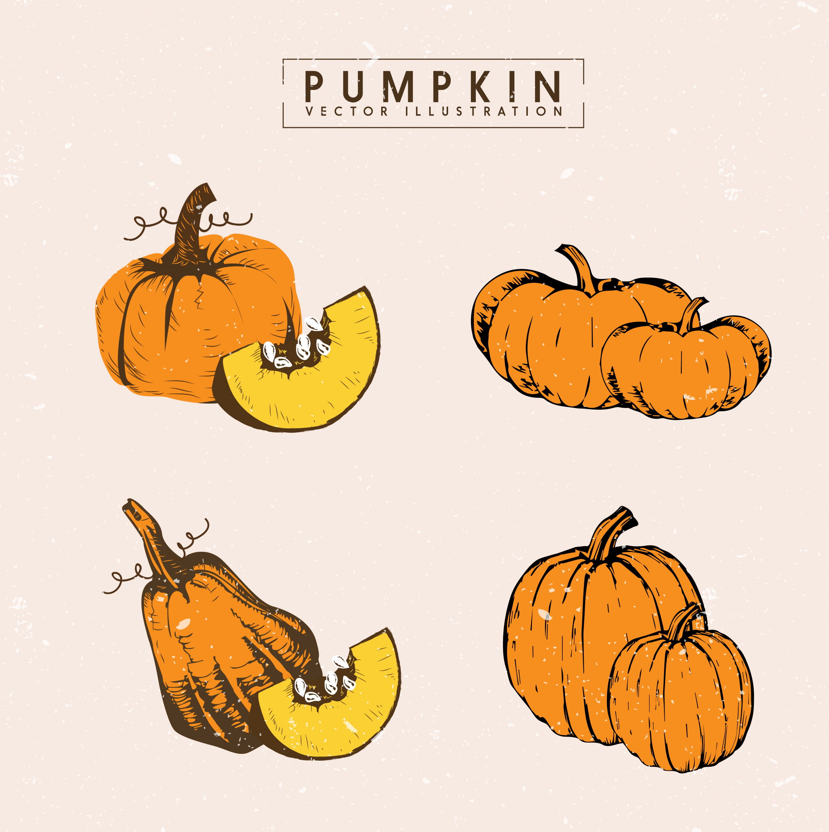 pumpkin icons collection retro handdrawn design