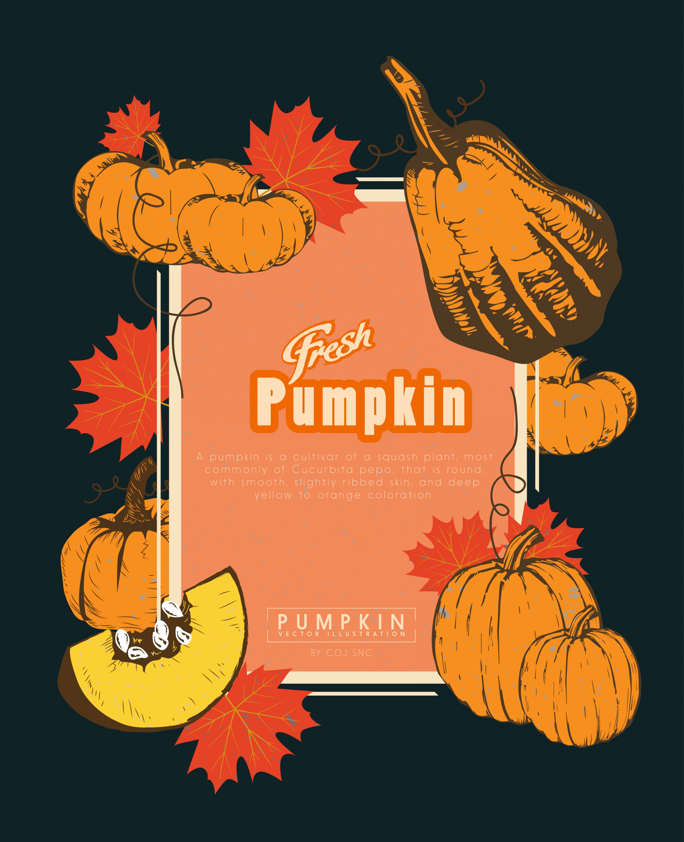 pumpkin advertisement multicolored retro design leaves decor