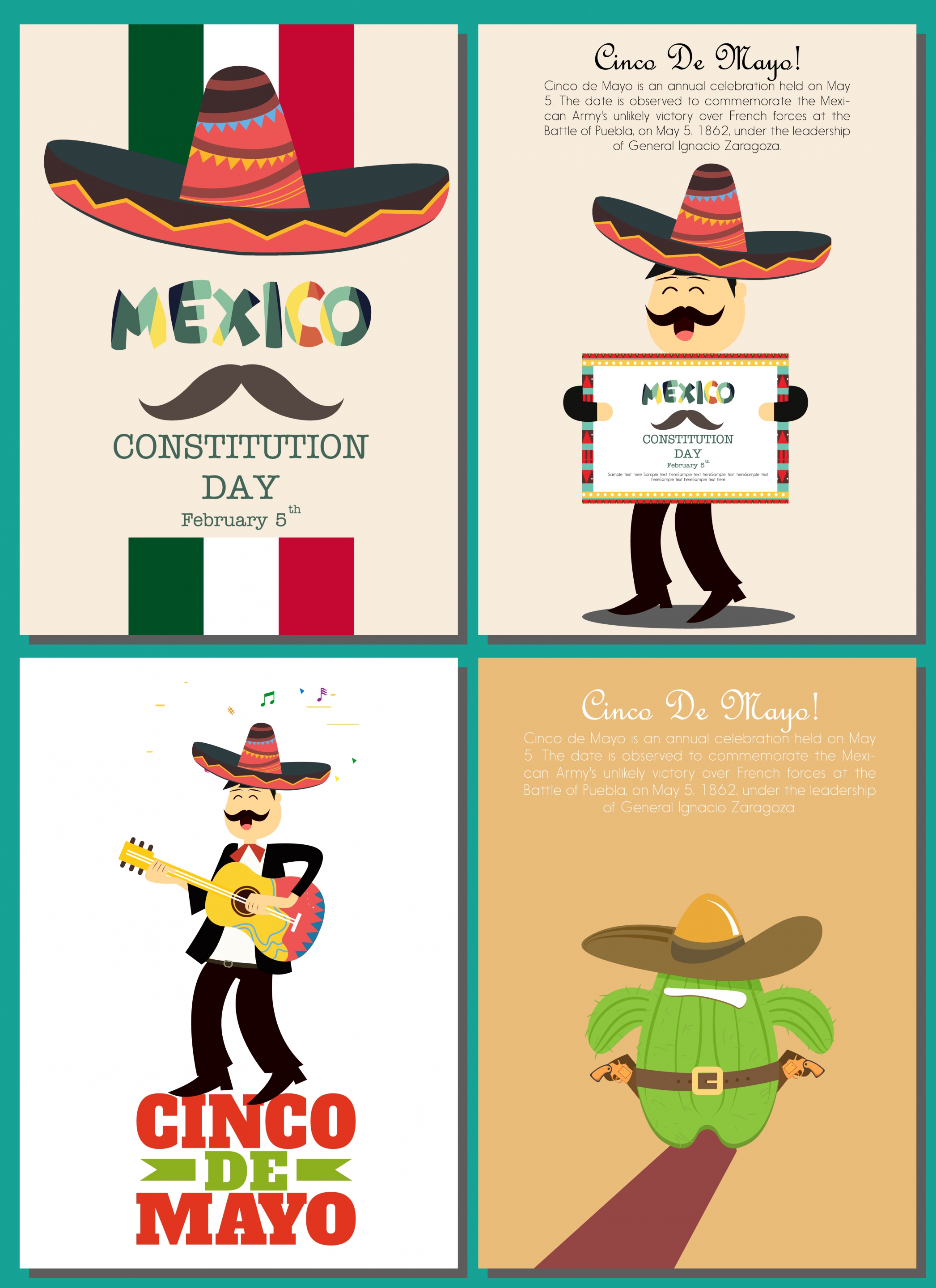 mexico banner sets sombrero cactus male singer icons