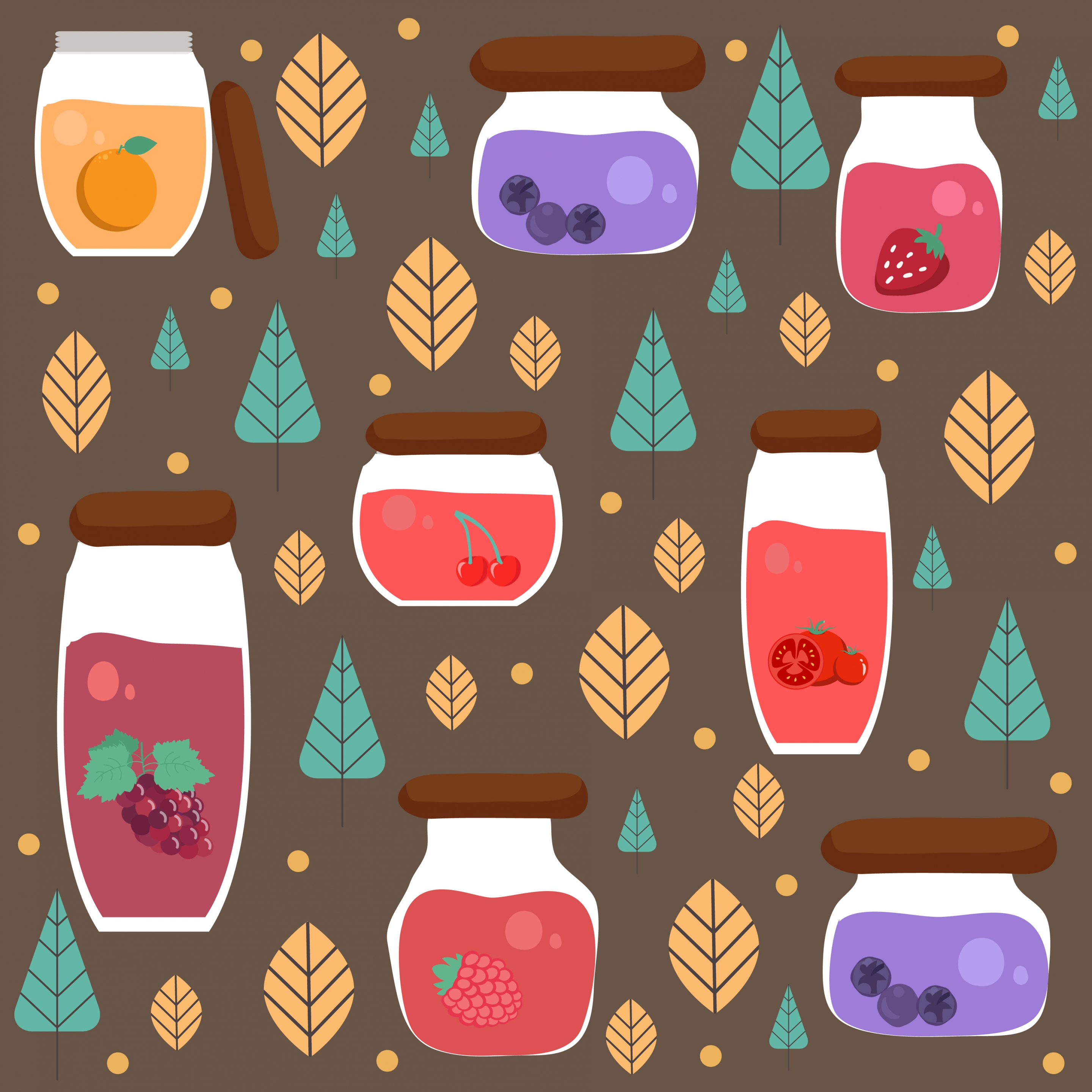 jams background jar leaves icons decor repeating design