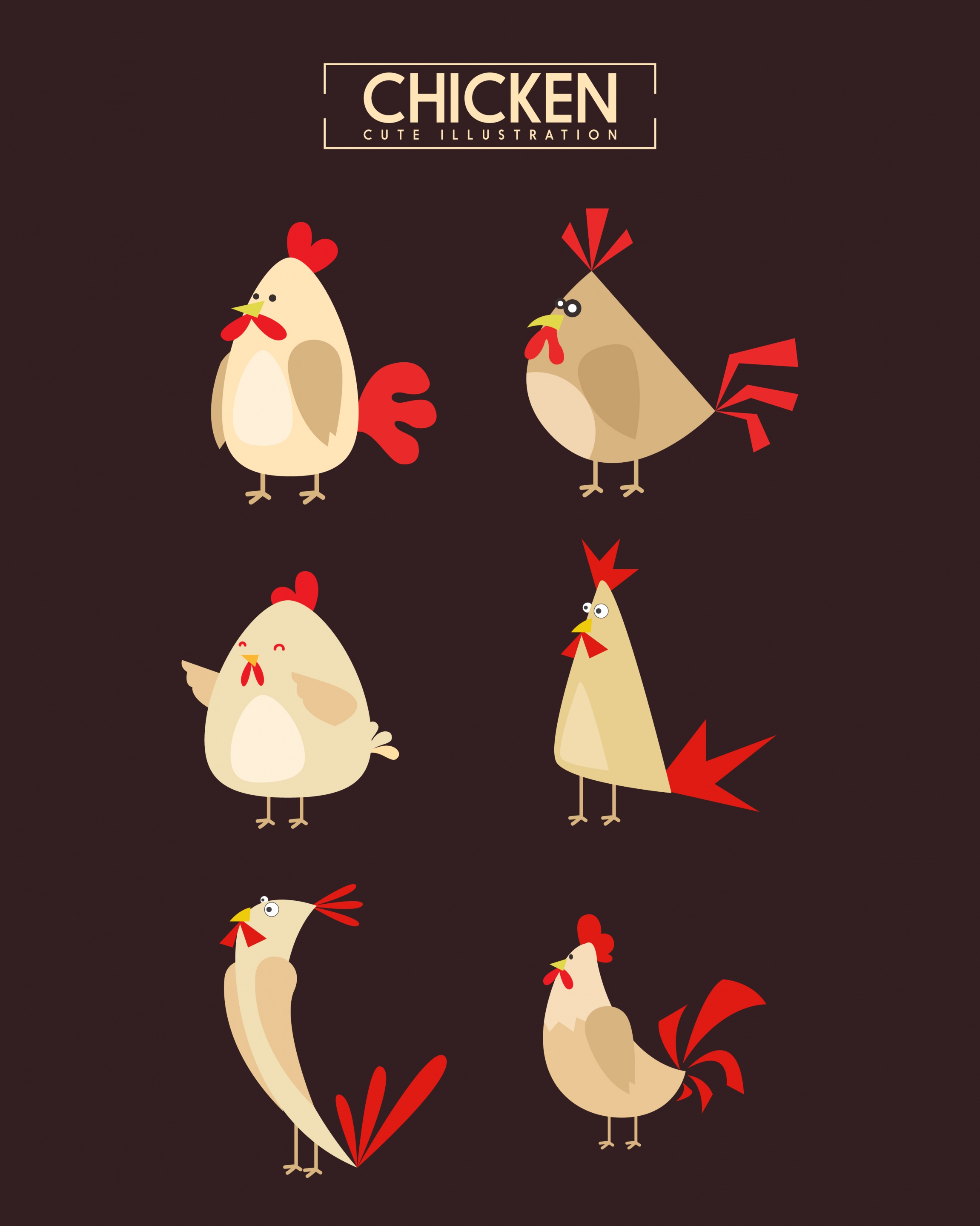 chicken icons collection colored cartoon design various character