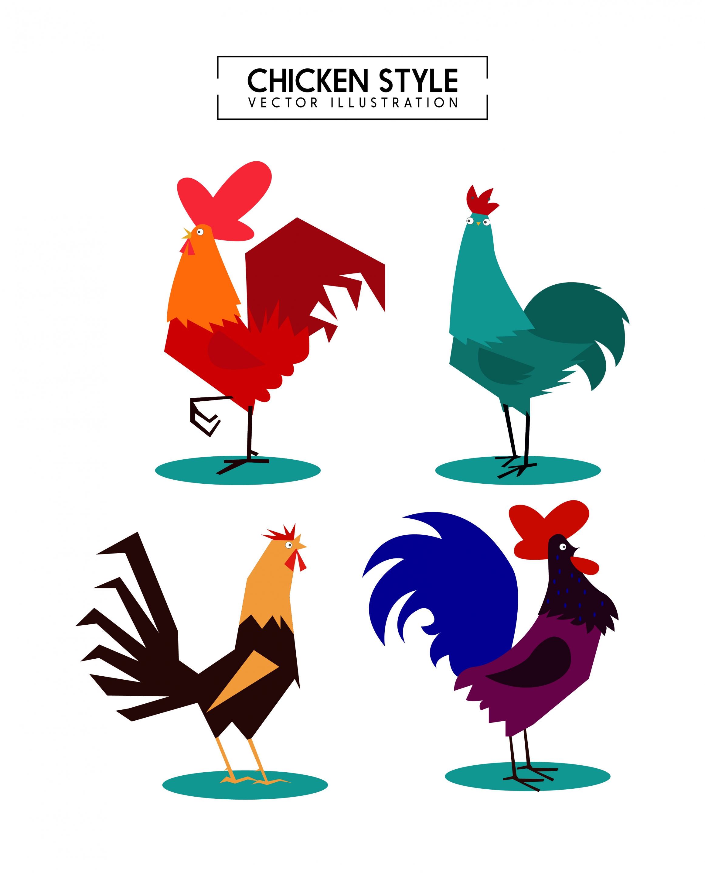 chicken icons collection various multicolored design