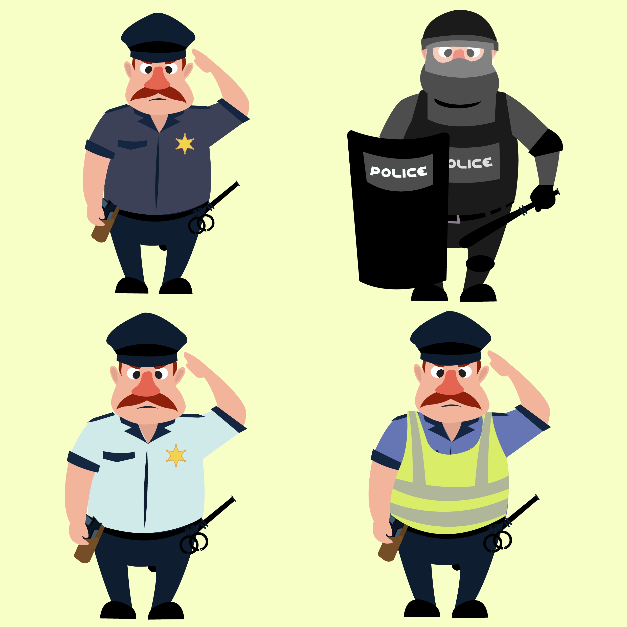 police icons collection various costumes colored cartoon