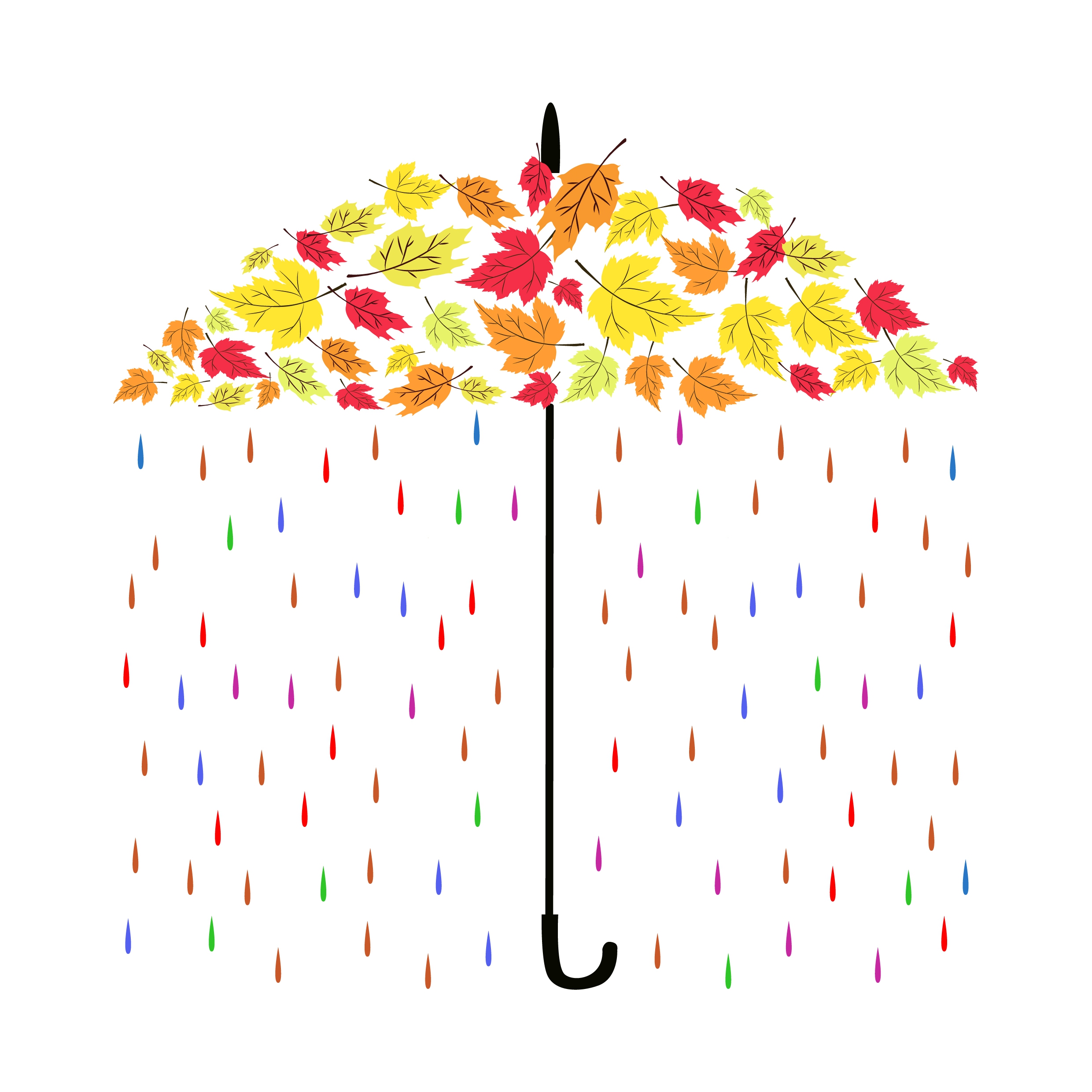 autumn background umbrella colorful leaves rain icons decoration