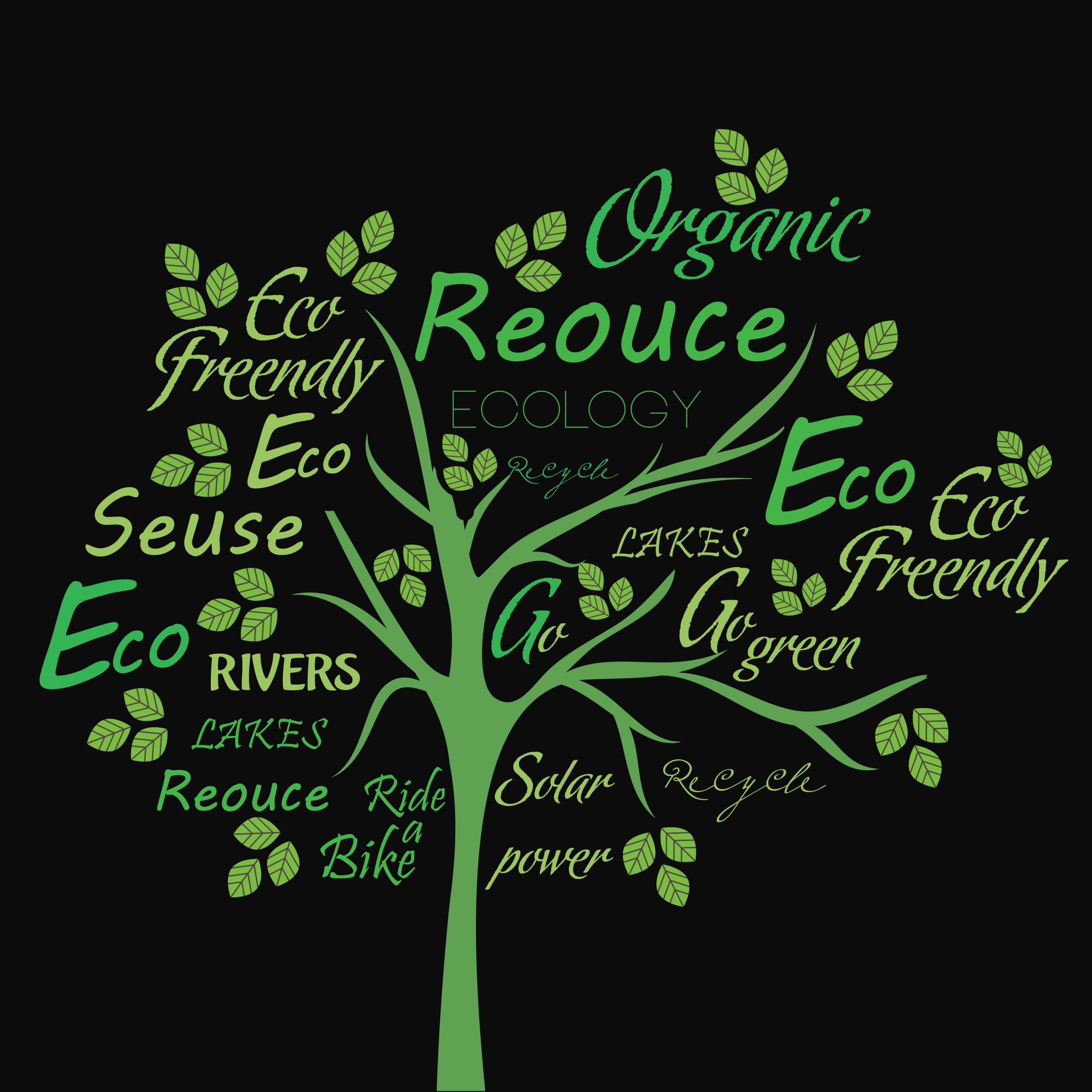 ecology banner dark green design tree texts decoration