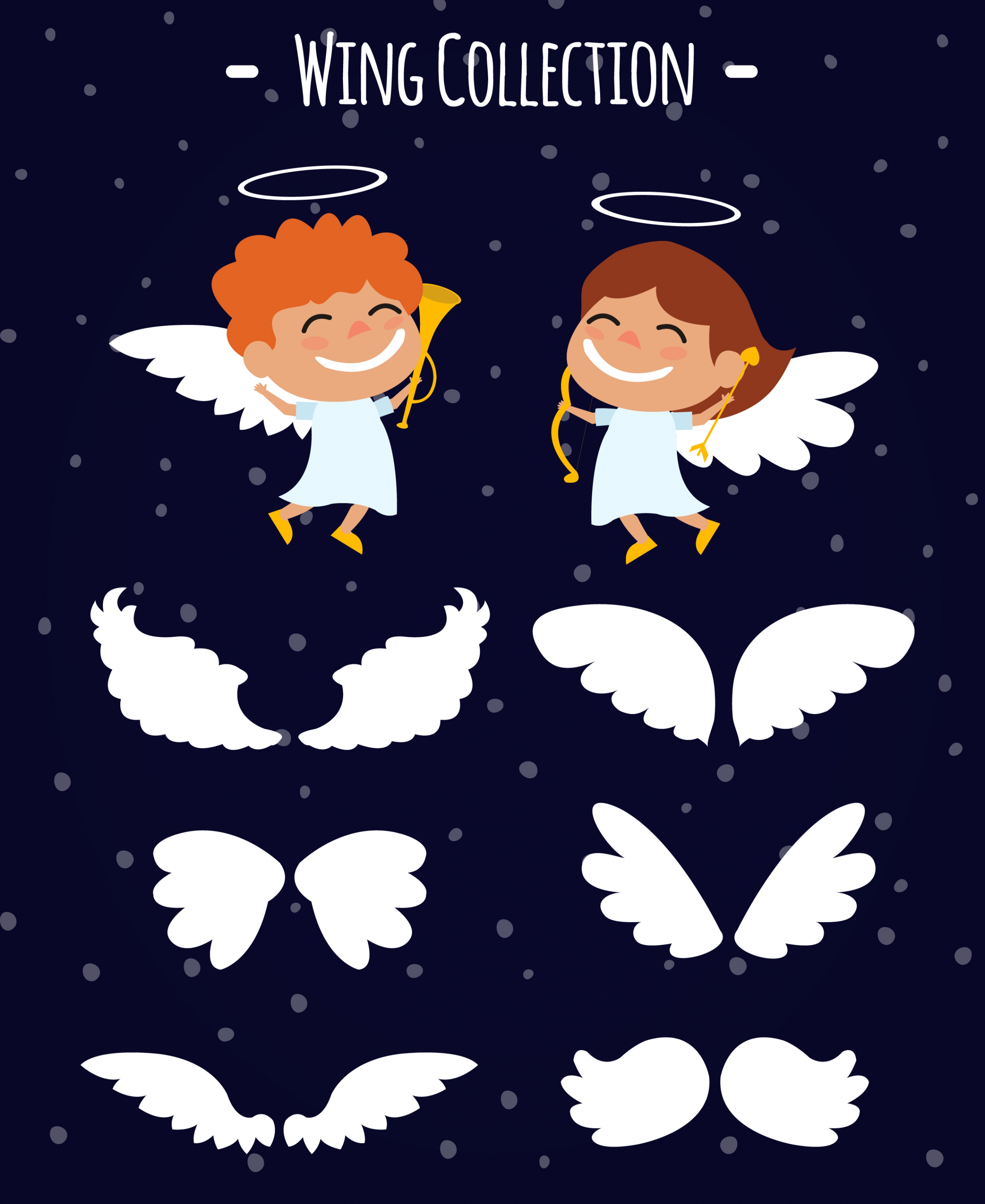 angle design elements white wings isolation cute cartoon