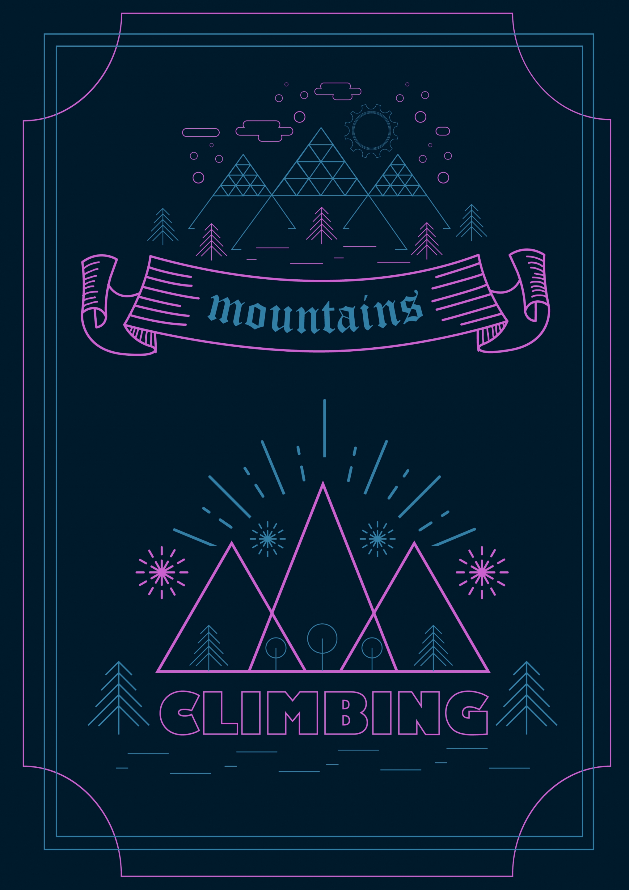 mountain trip banner dark flat design classical style