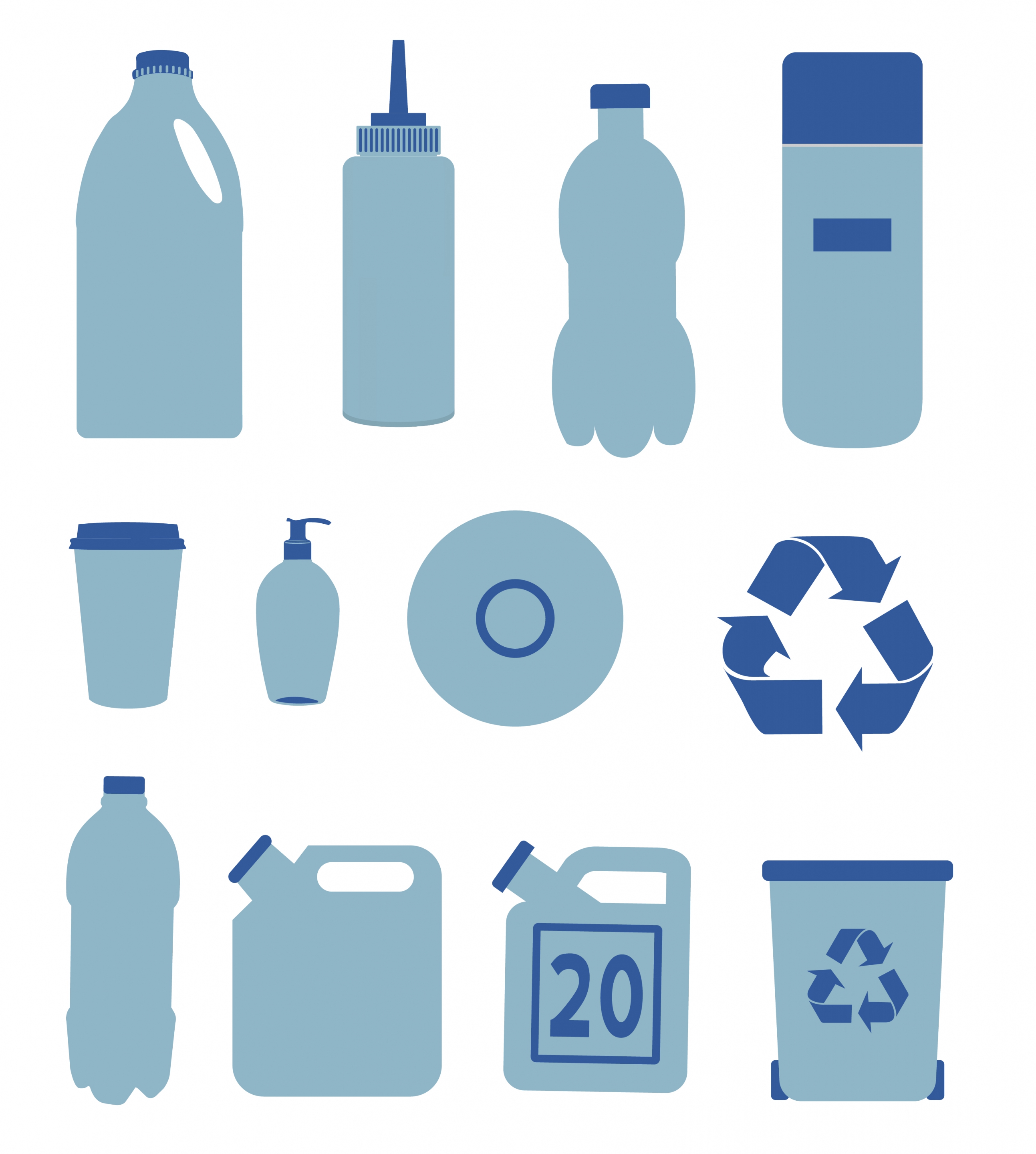 plastic objects icons collection various types flat design