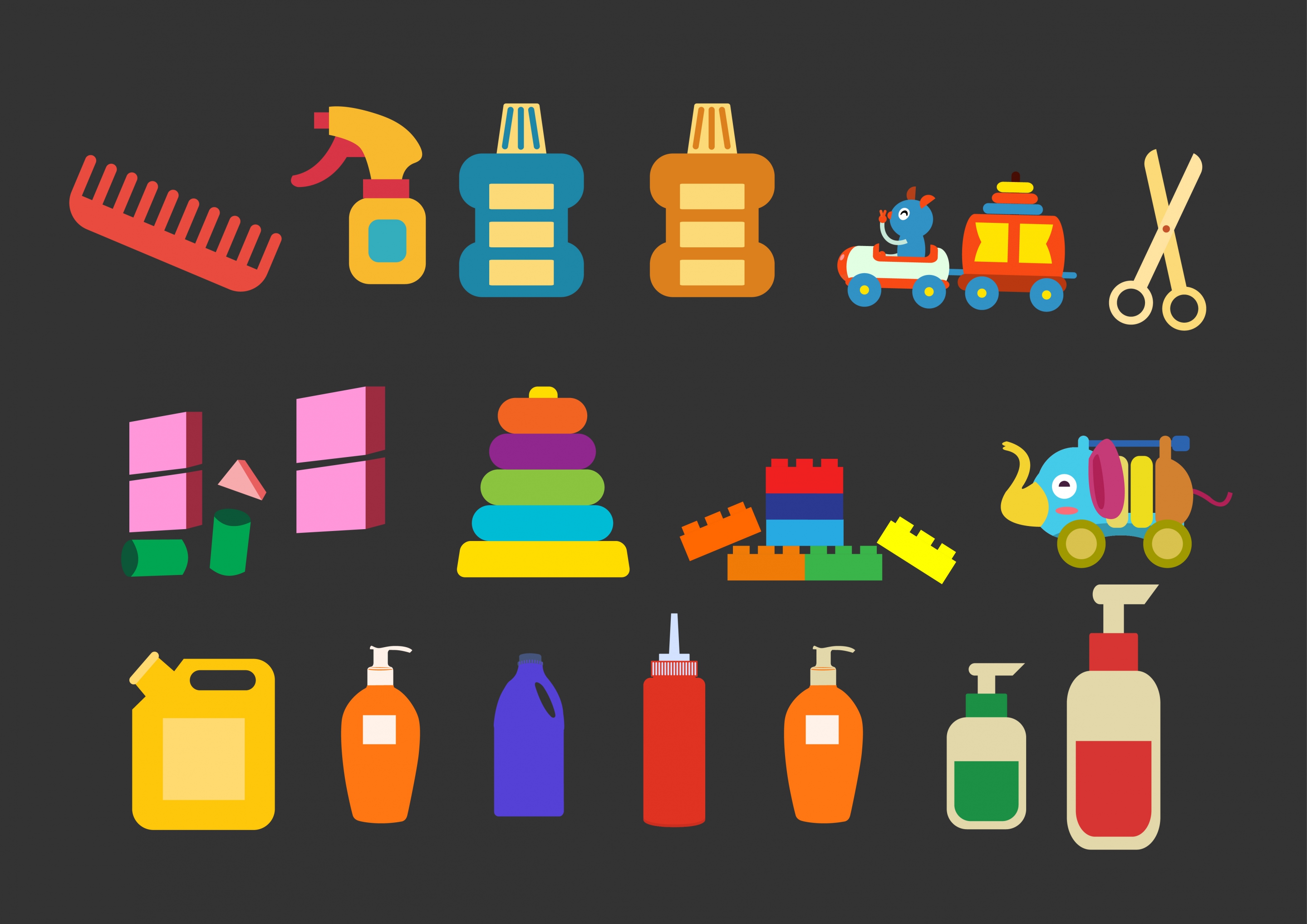 plastic tools icons collection various multicolored flat types