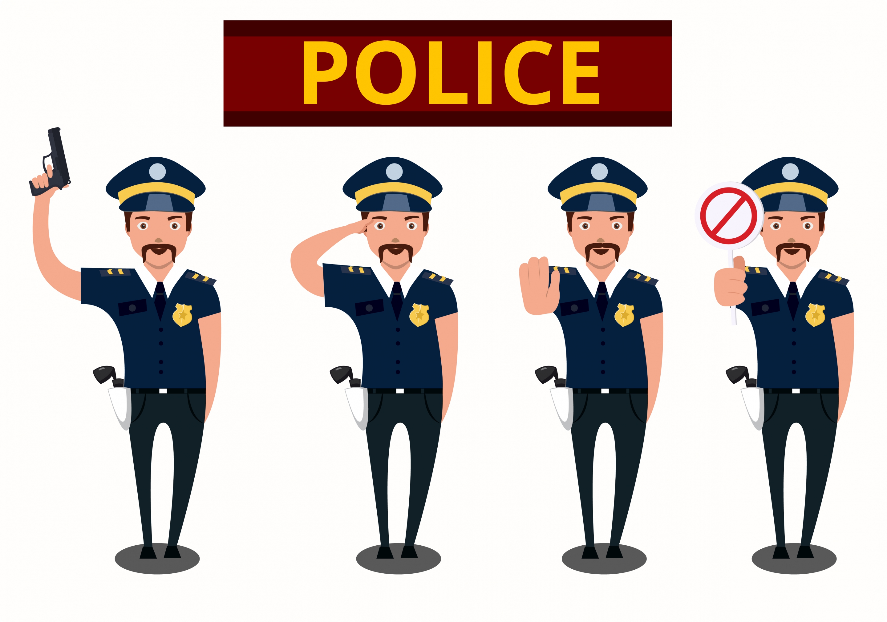 policeman icons collection various gestures isolation