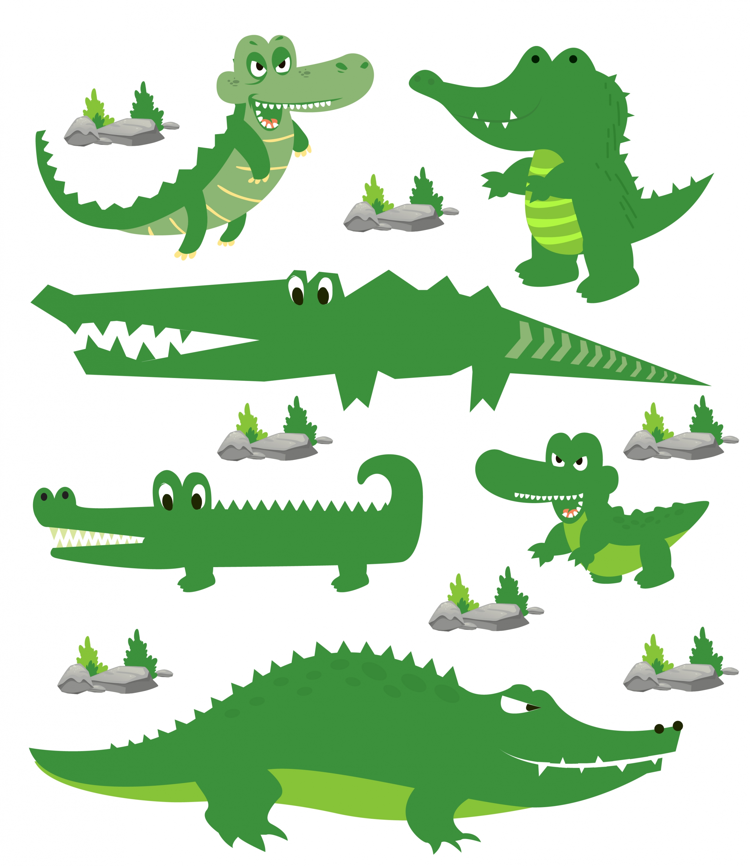 crocodile icons collection green stylized design