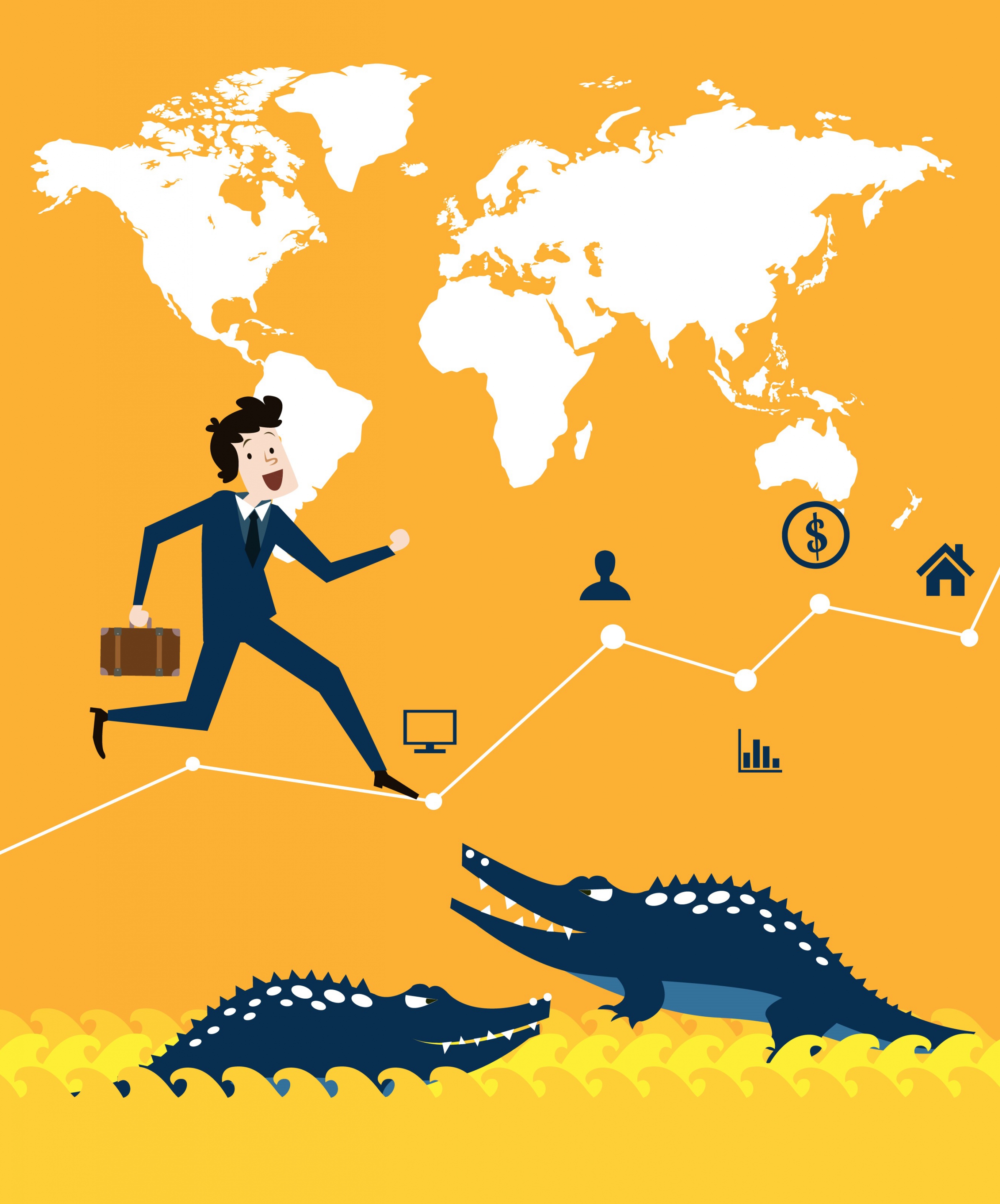 business concept background human crocodile chart map icons