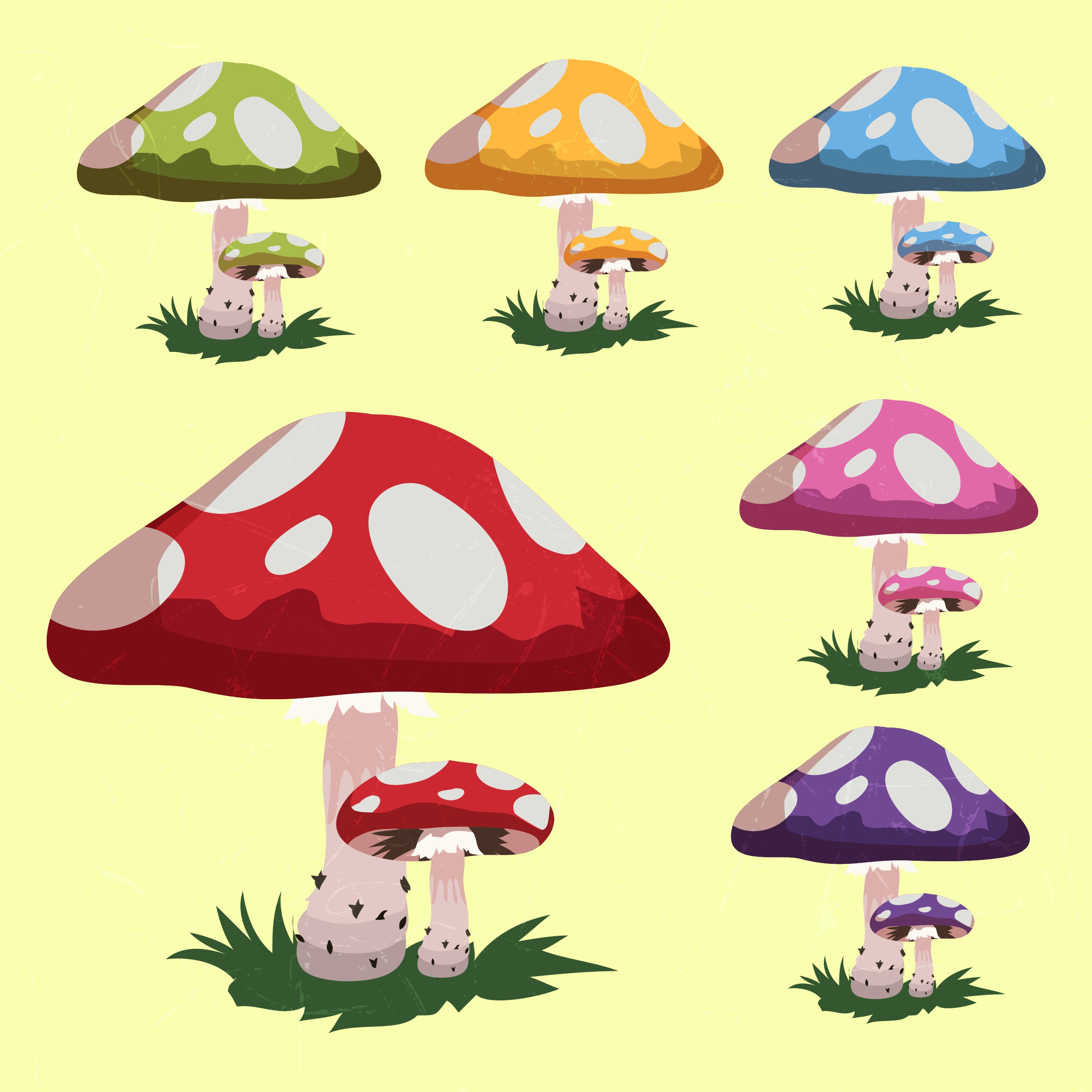 mushroom icons collection multicolored cartoon design