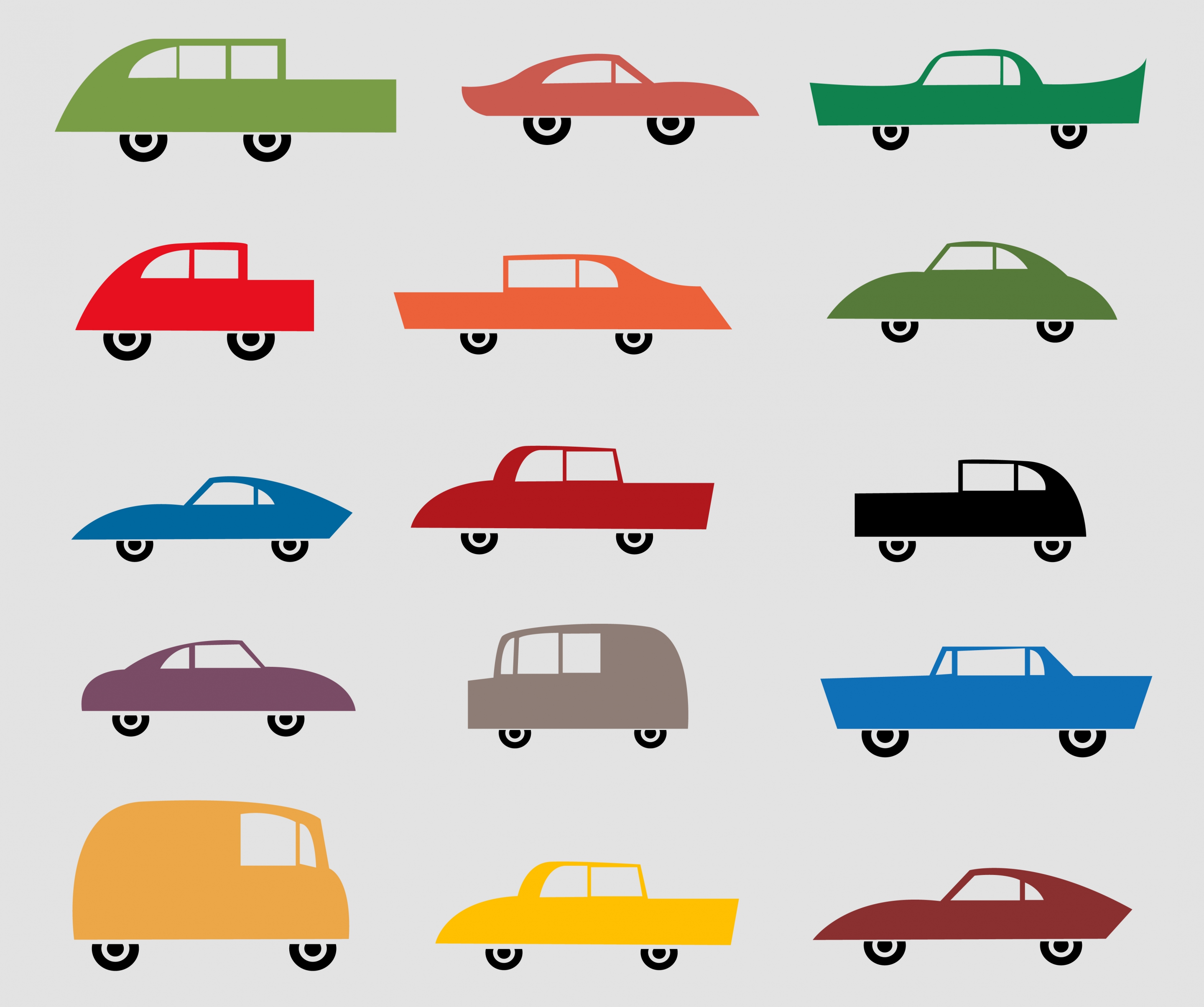 car icons collection various types flat colored design