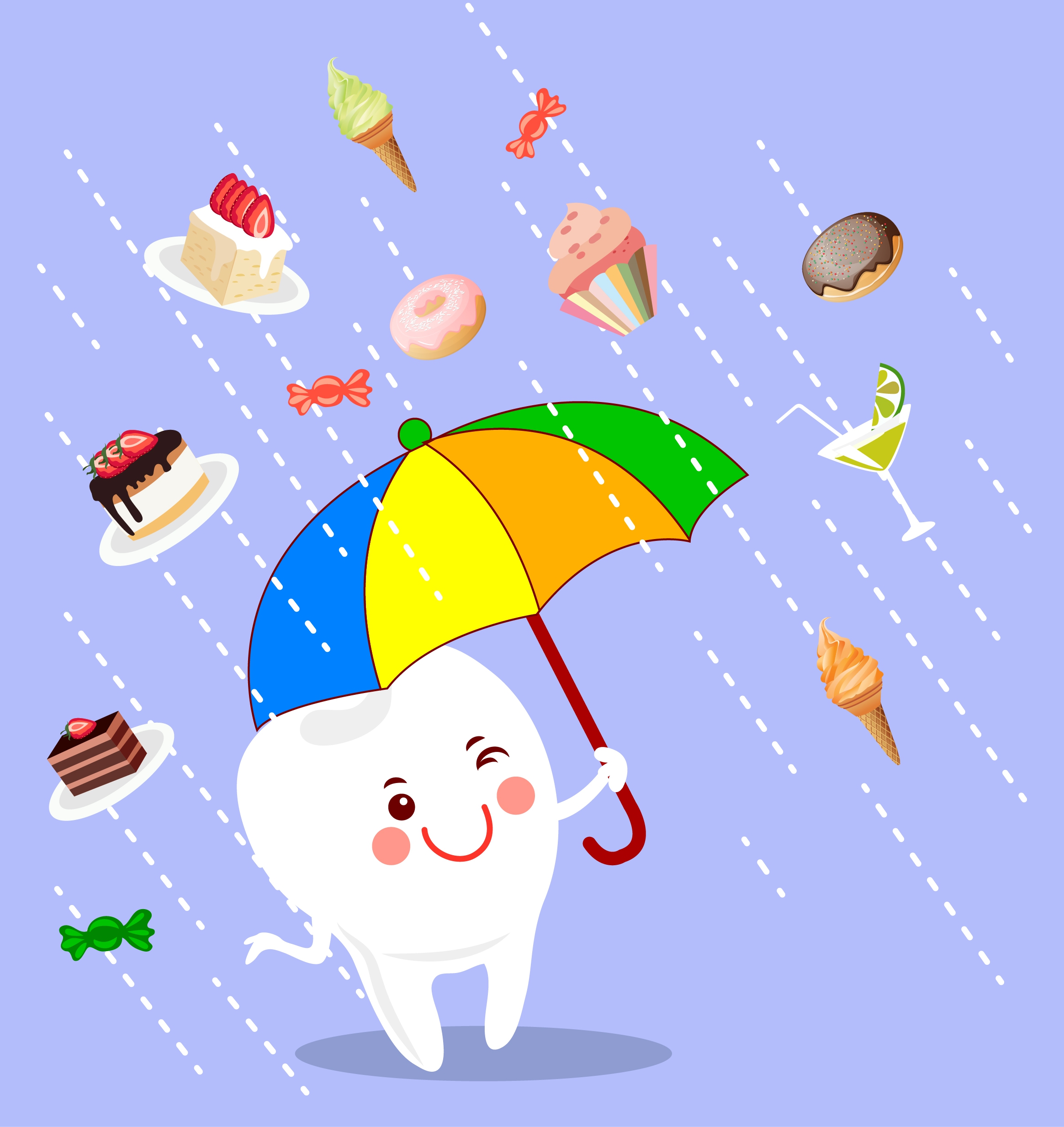 dentistry banner cute stylized teeth umbrella cake icons