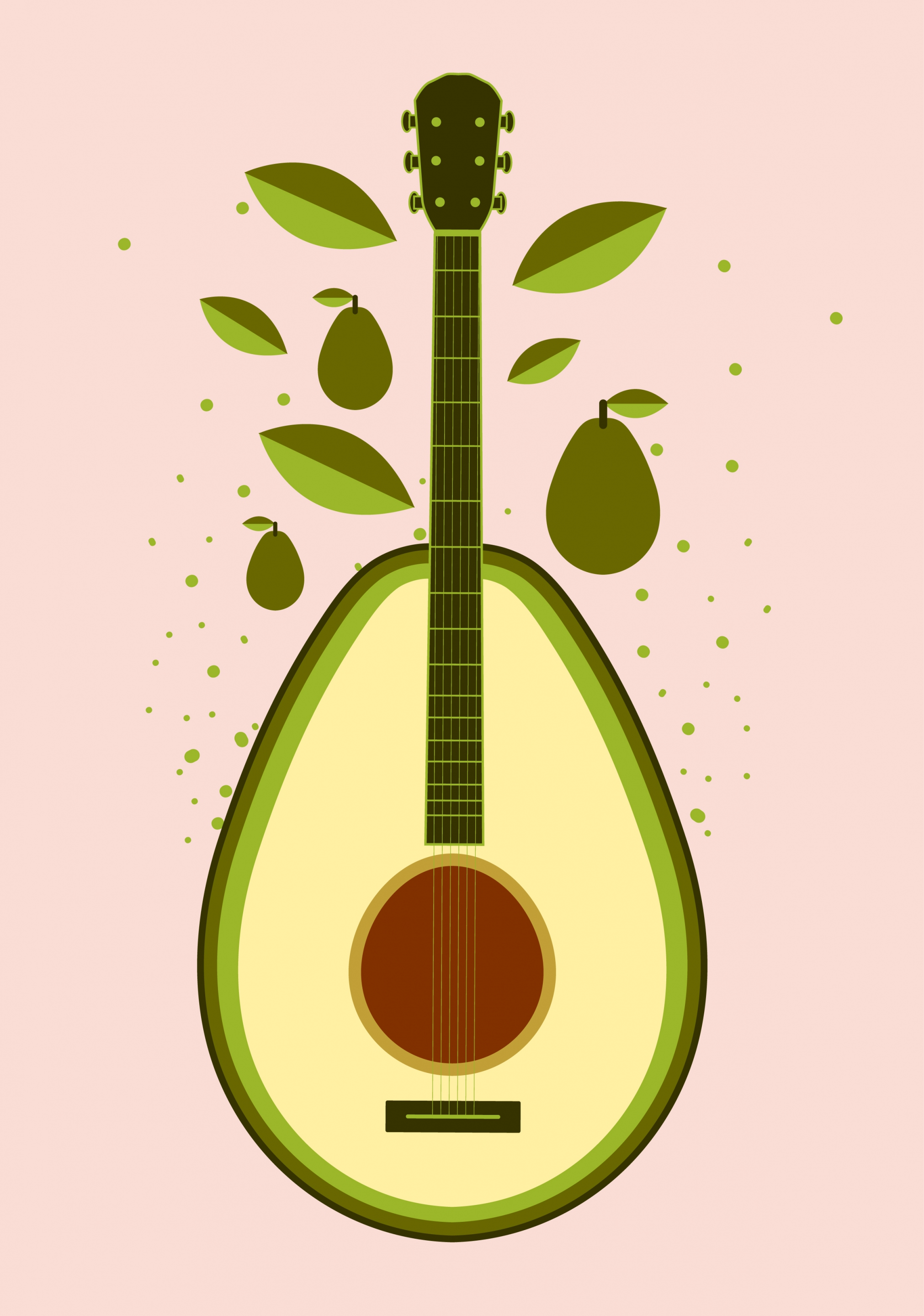 fruit background green avocado guitar icons