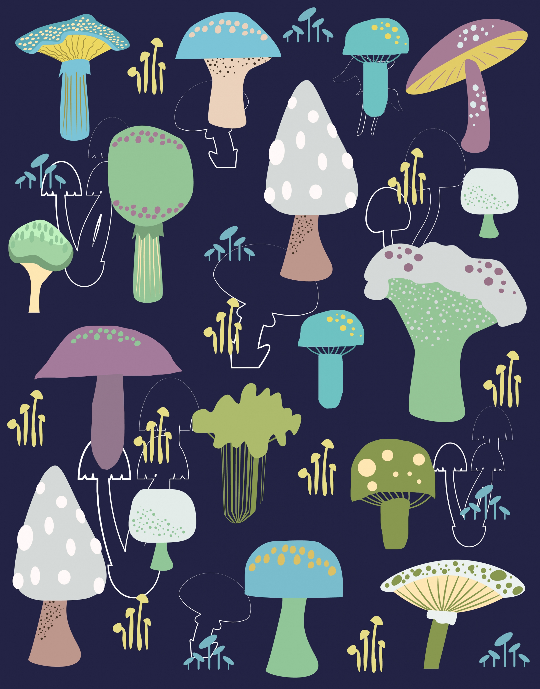 mushrooms background dark multicolored decoration