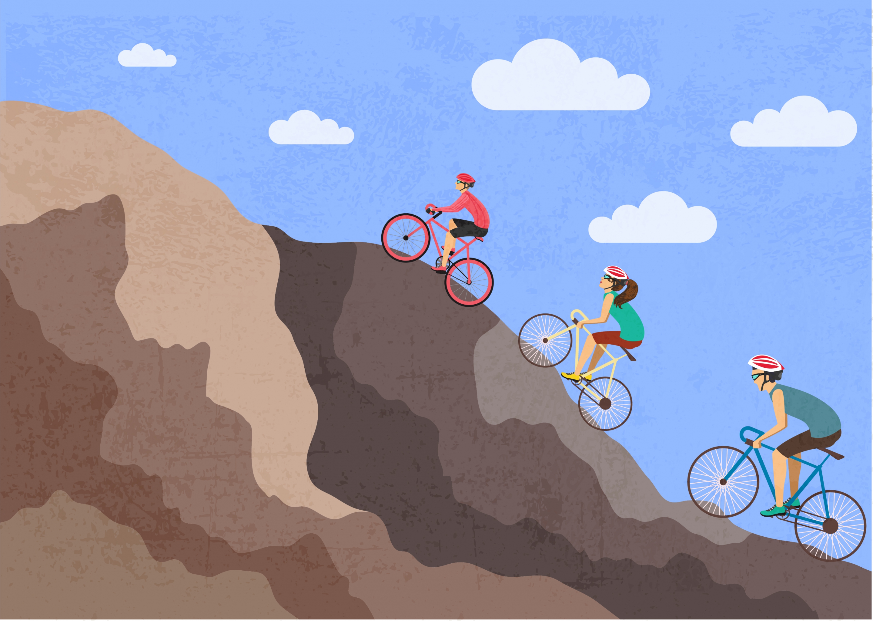 bicycle sports theme human mount icons colored cartoon