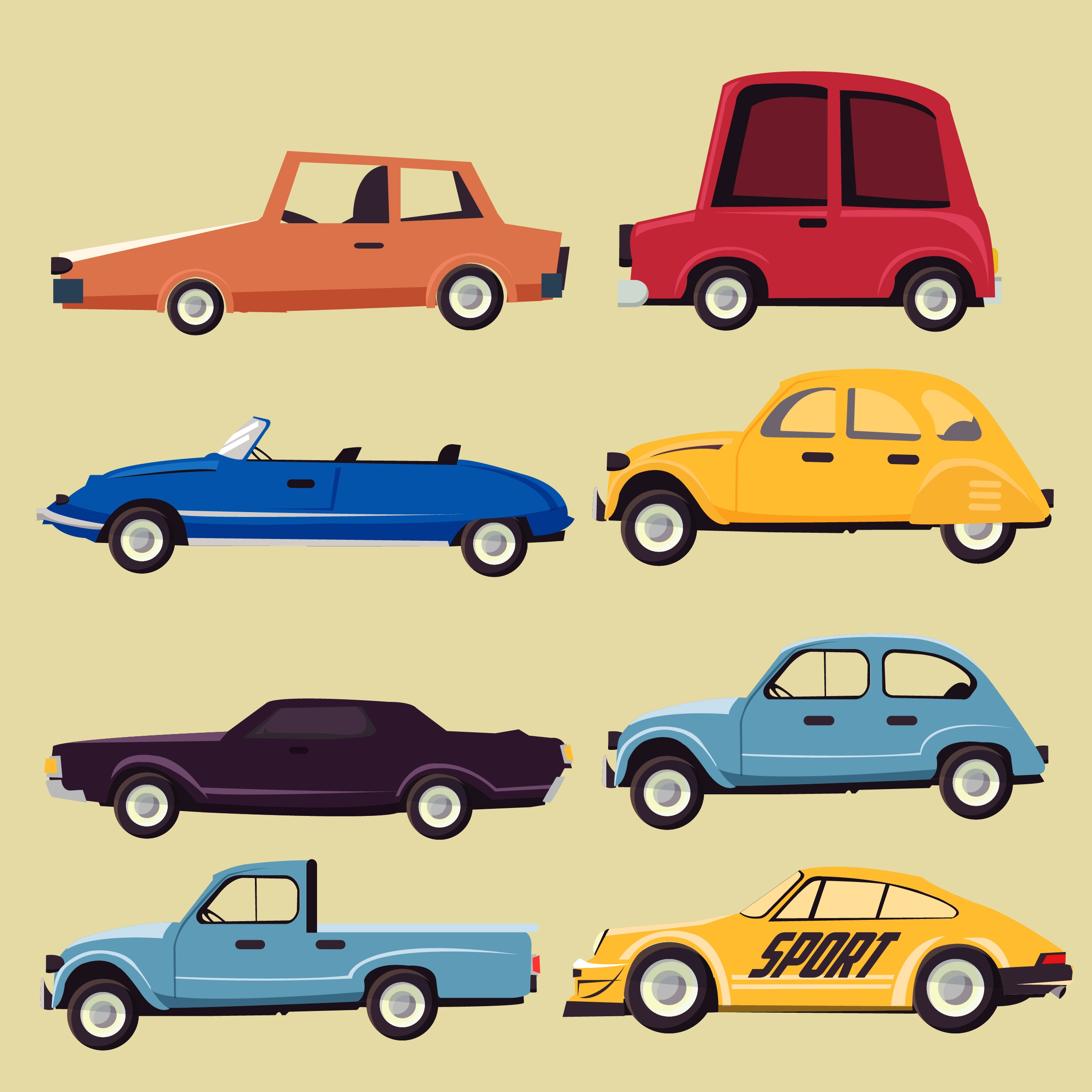 car icons collection various types flat design