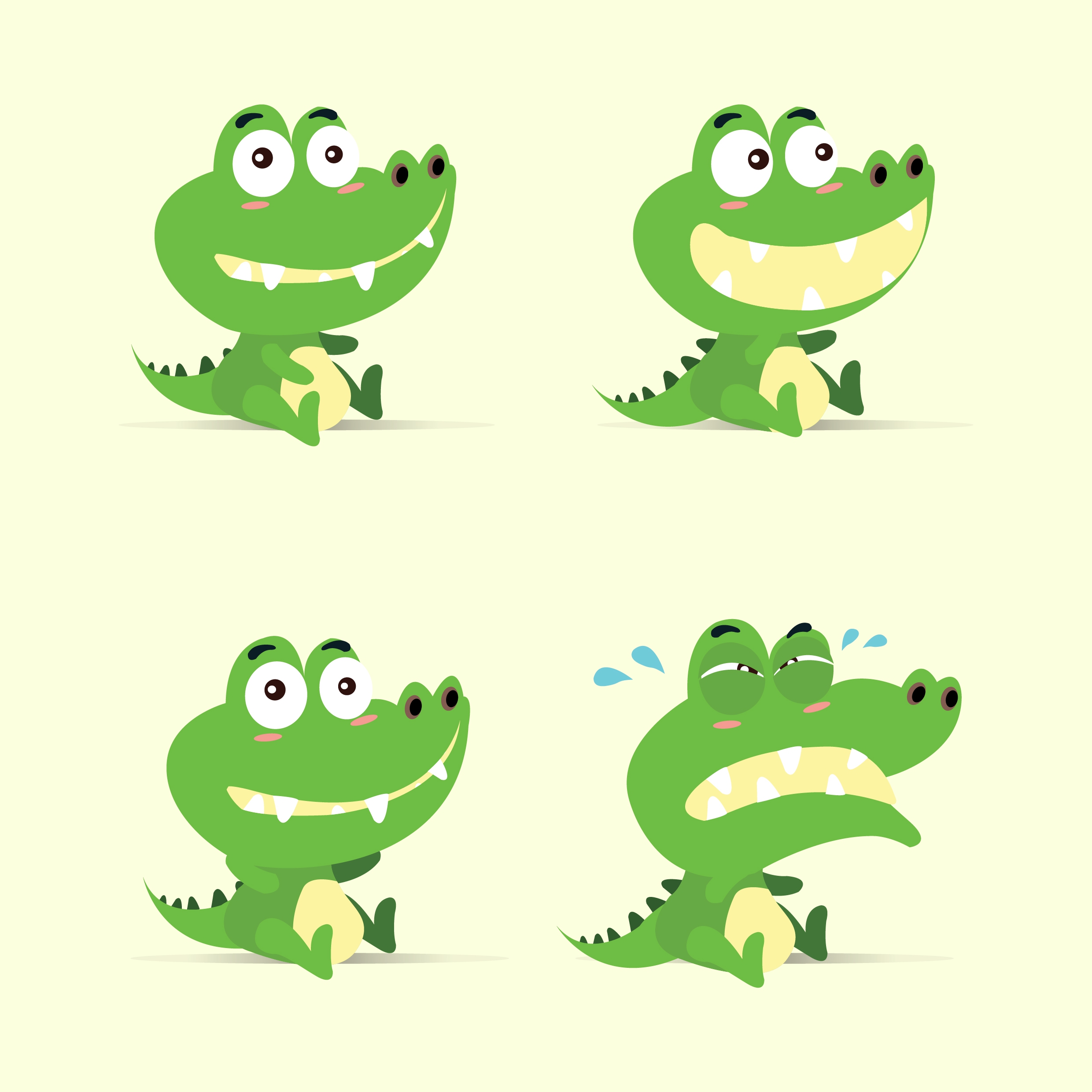 crocodile emotional icons collection cute stylized green isolation