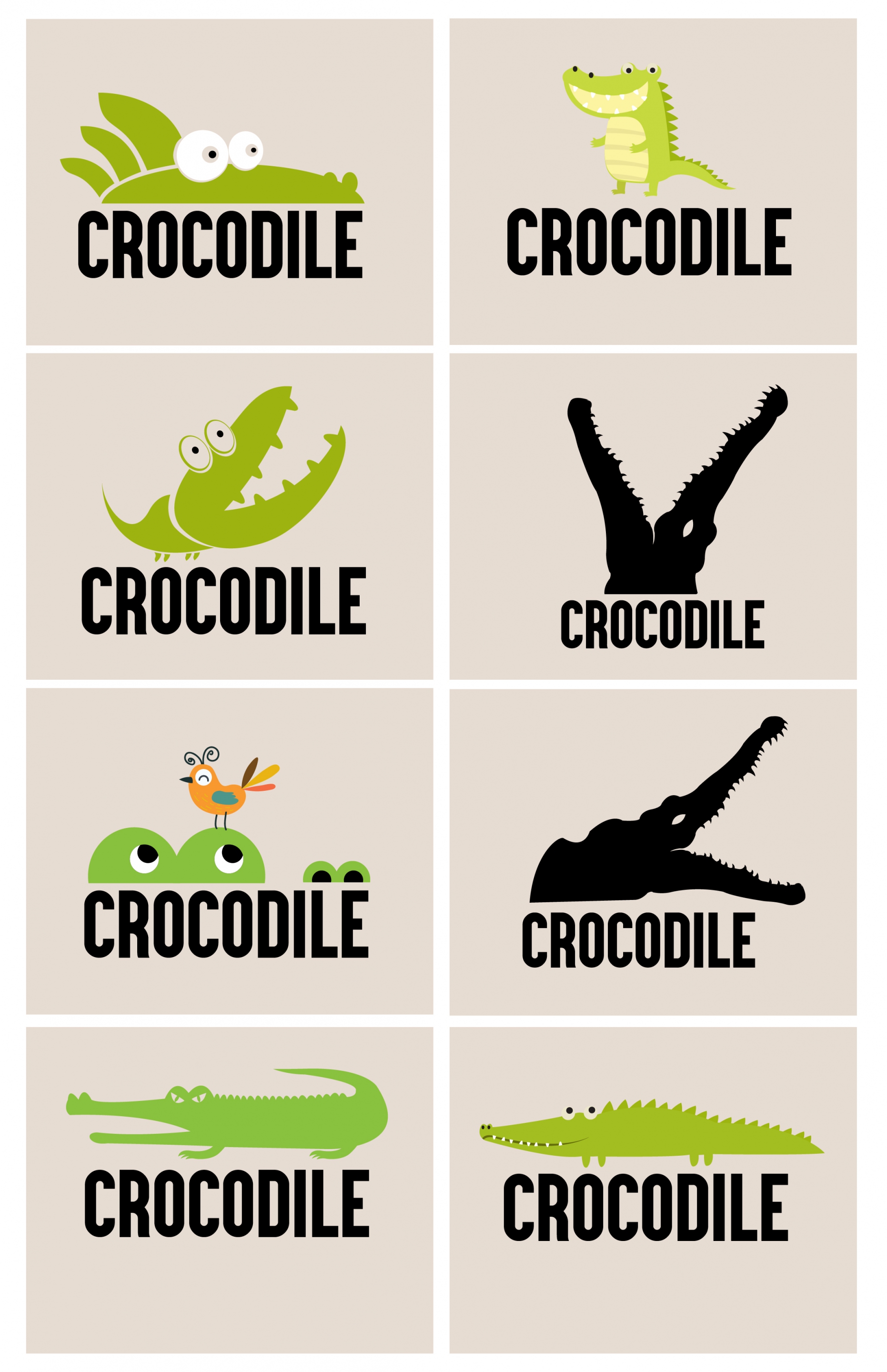 logotypes collection crocodile icons various green black design