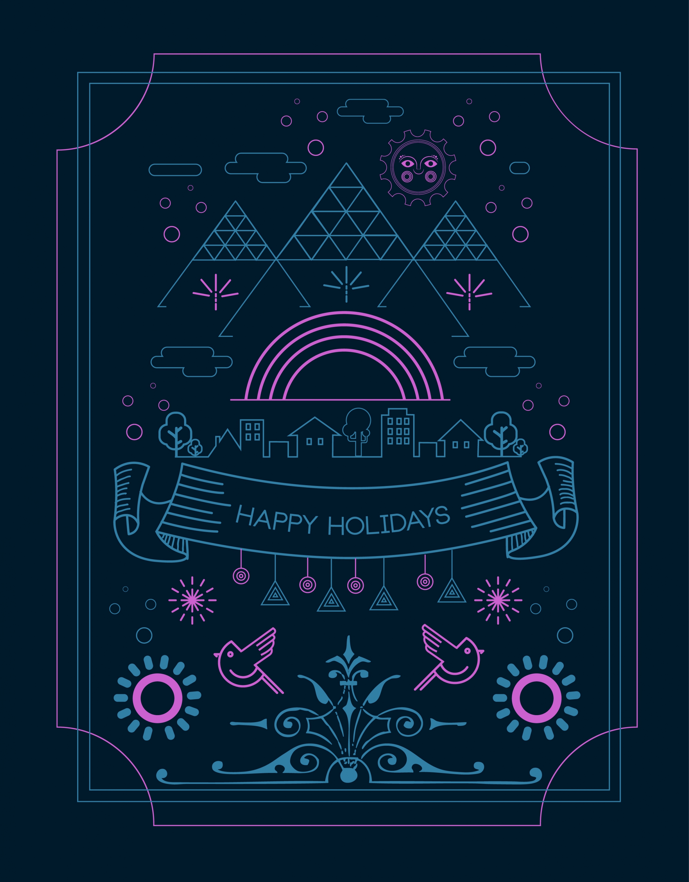 holidays greeting banner dark colored lines decoration