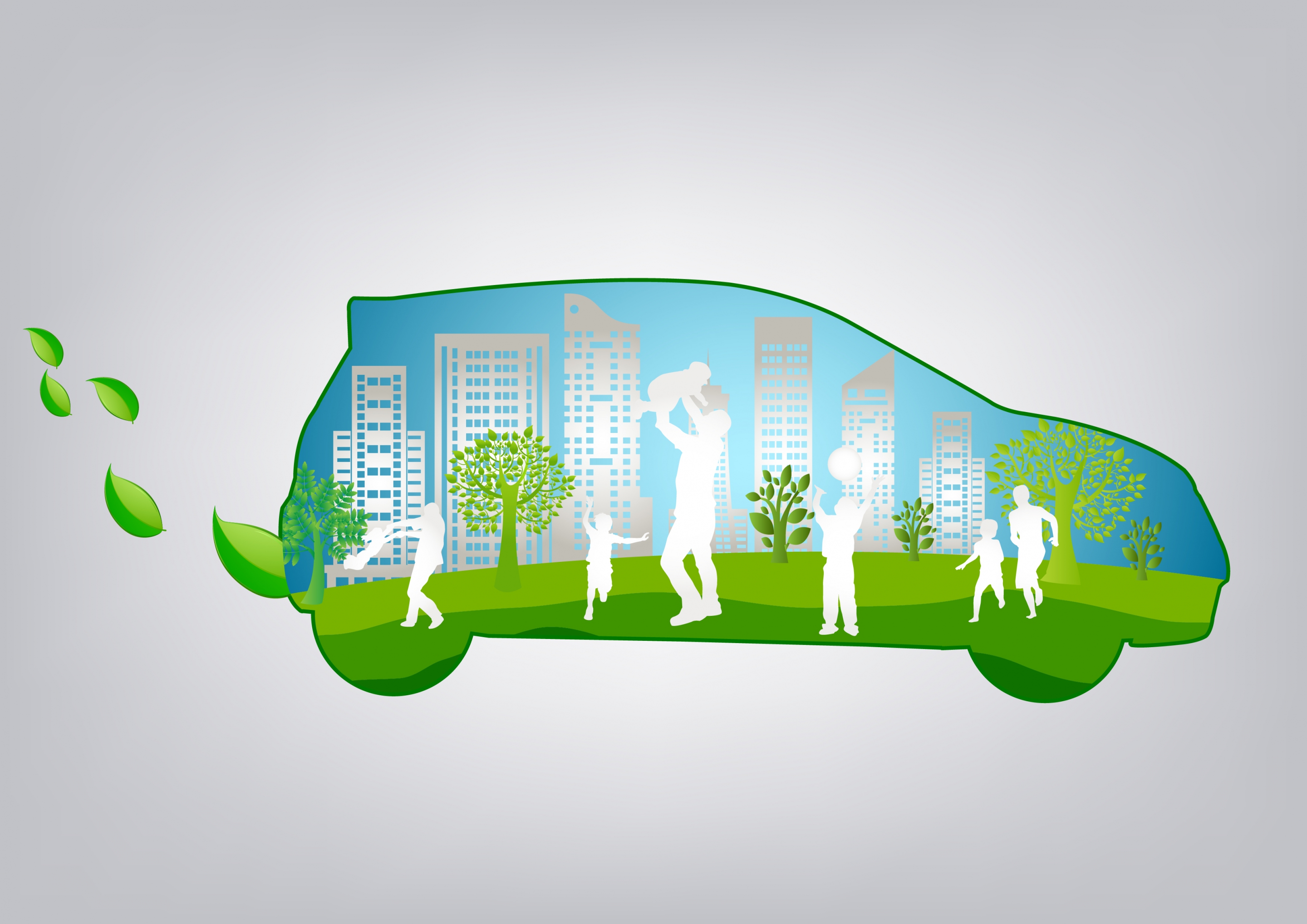 ecology background car human icons silhouette green decor