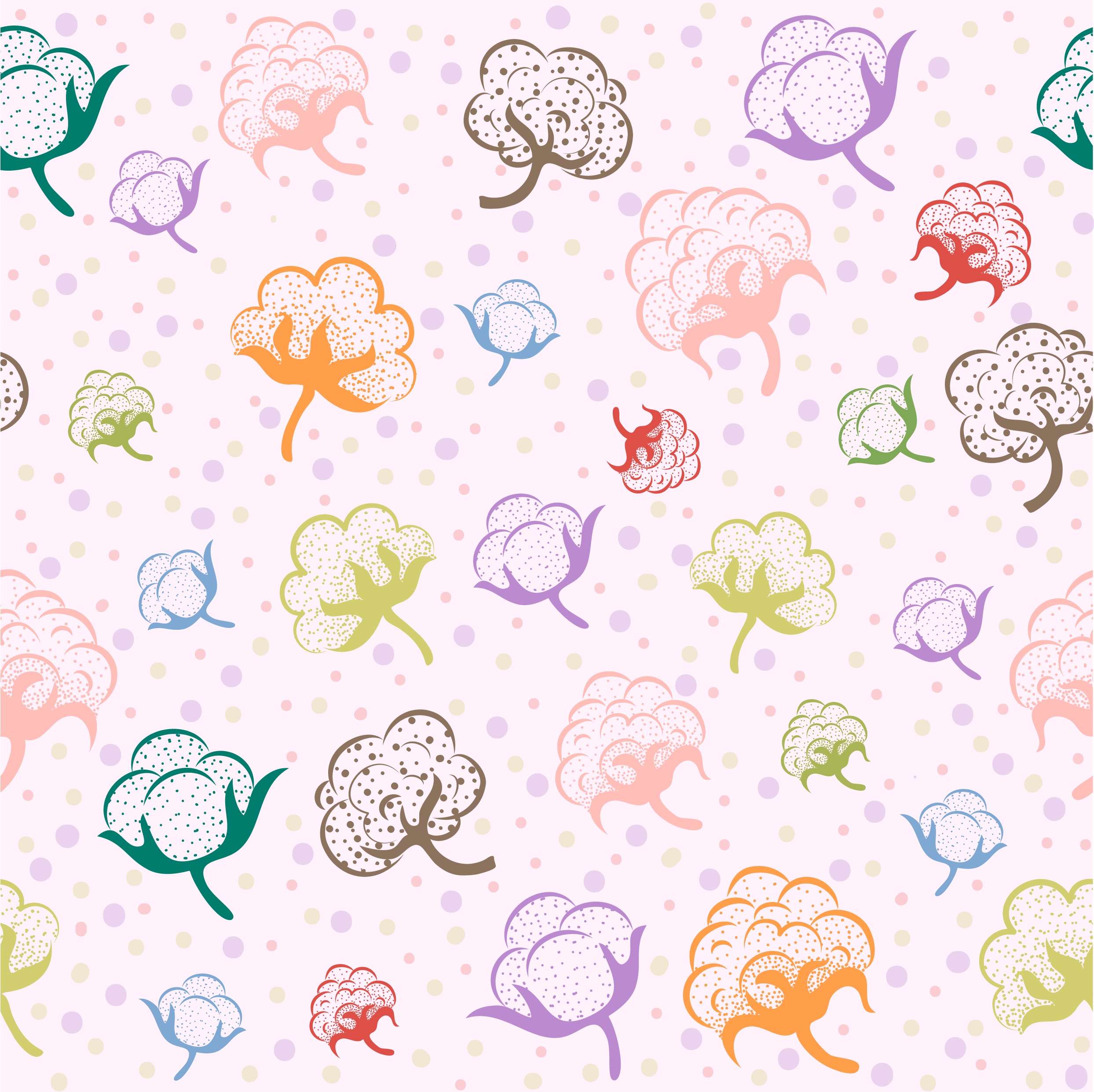 cotton flowers background multicolored repeating decoration