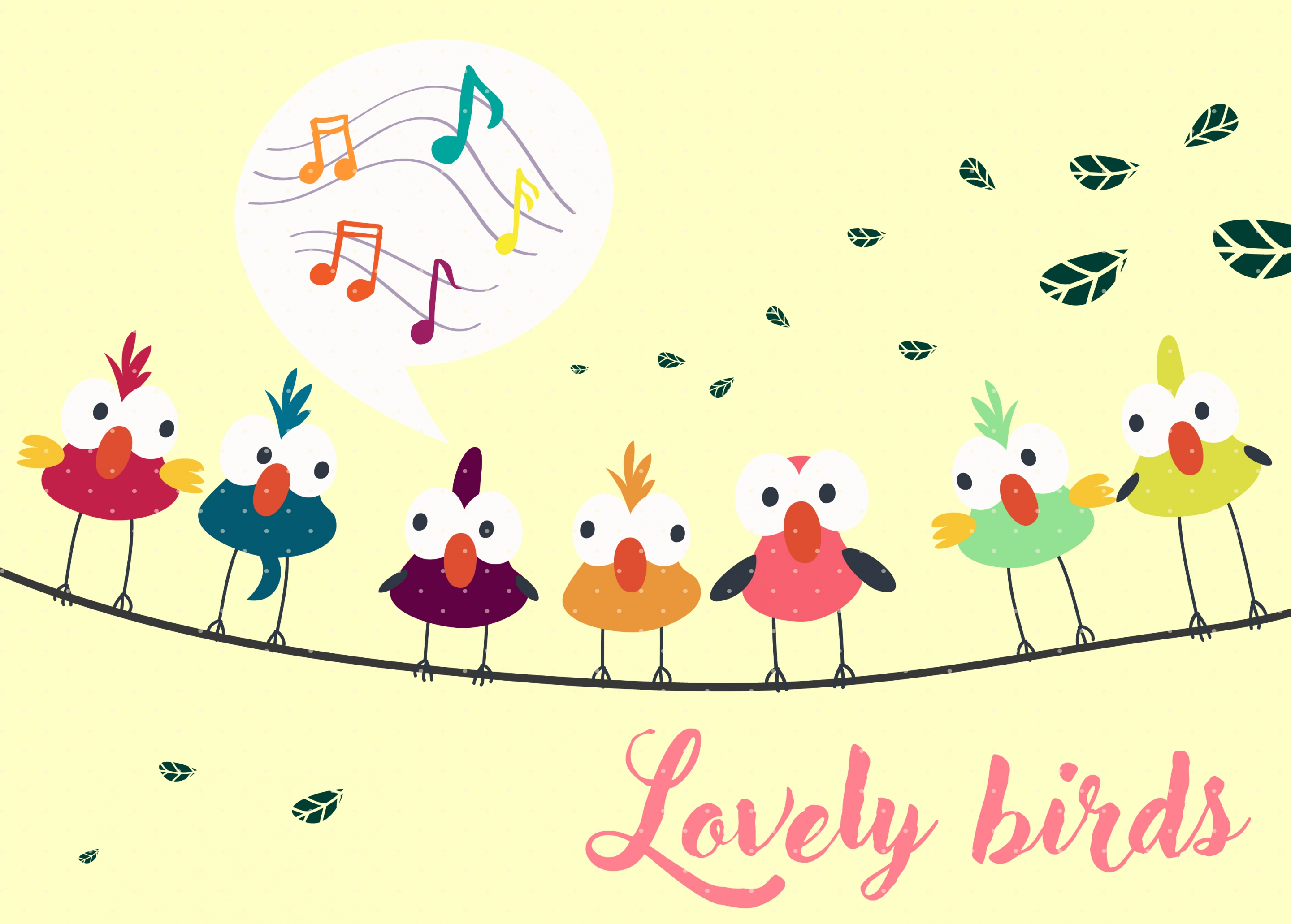 perching birds background multicolored cartoon decor