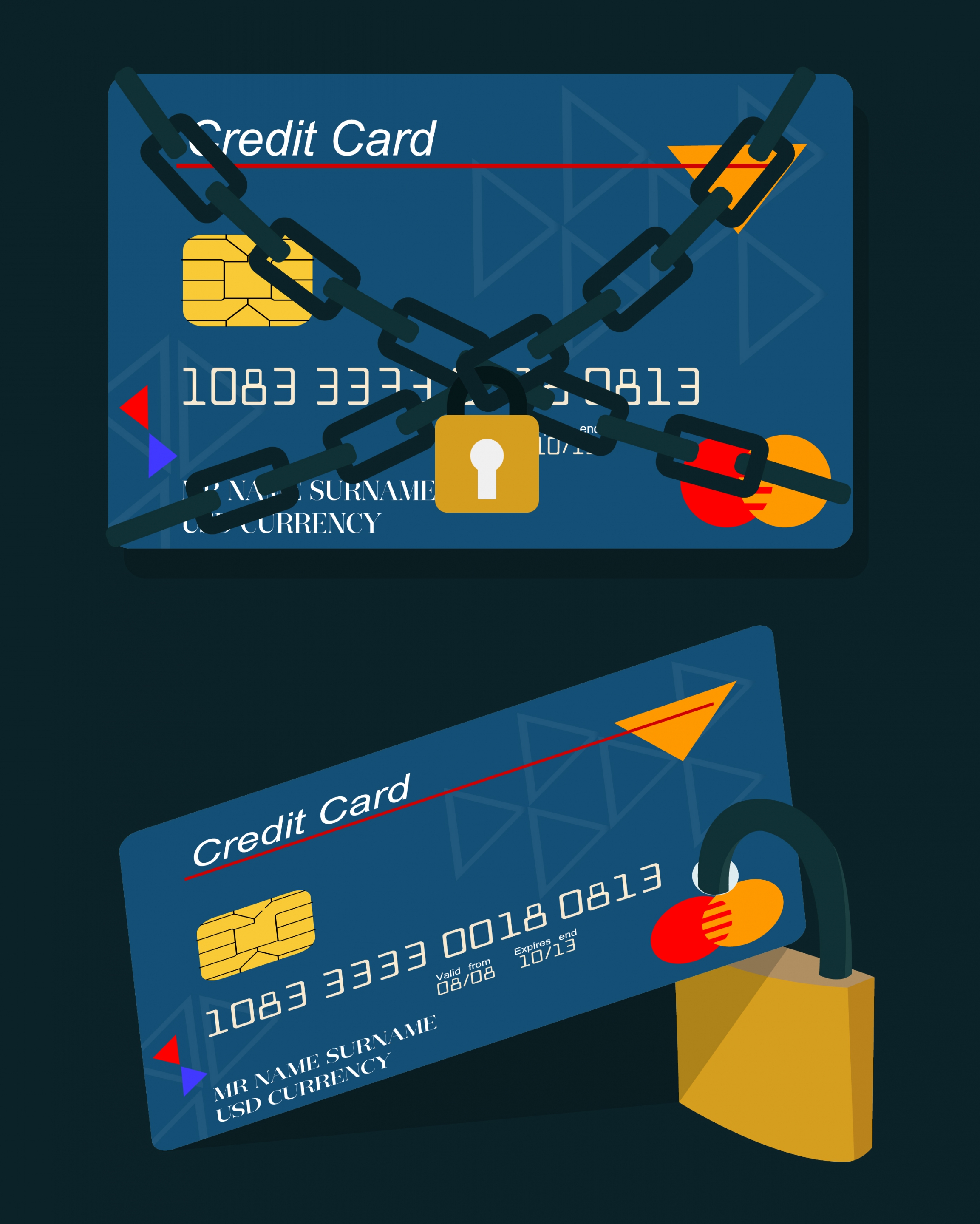 credit card security concept locked chain icons