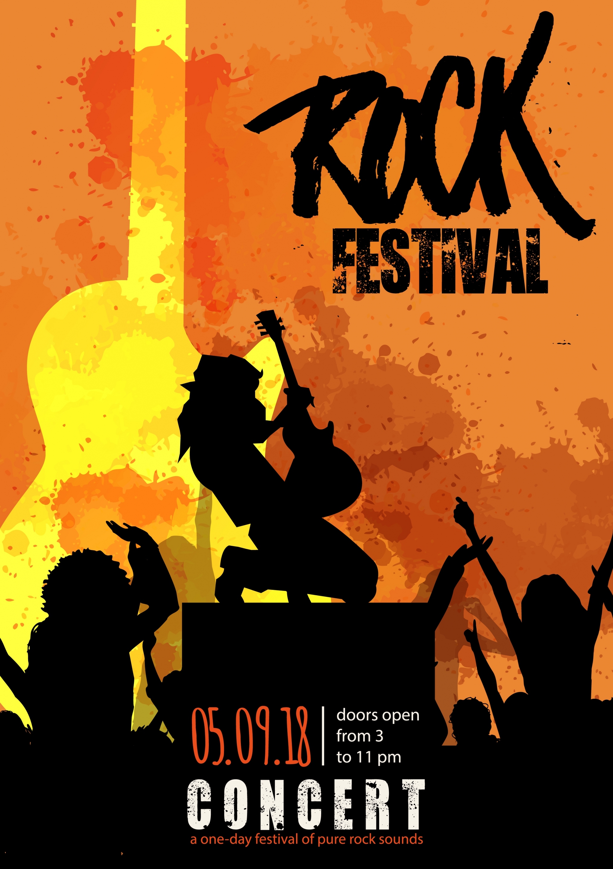 rock festival poster silhouette icons grunge decor