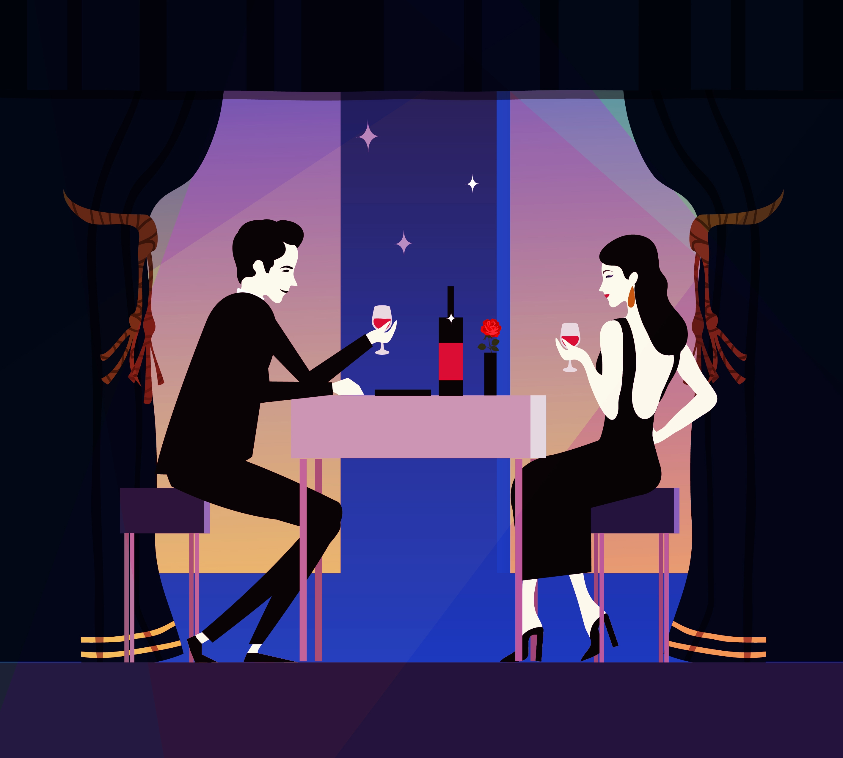 dinner background romantic couple icon colored cartoon