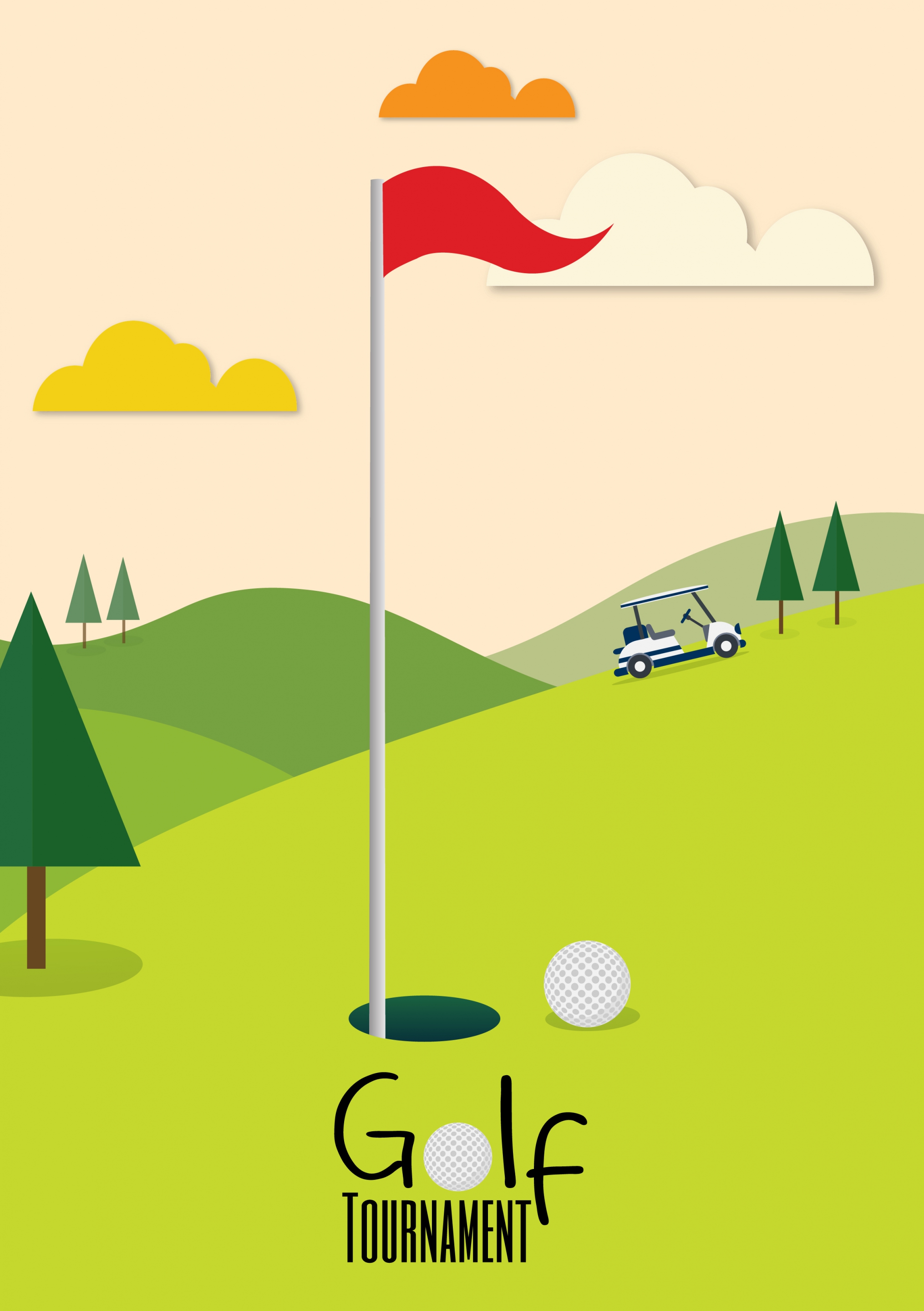 golf tournament banner green course icon cartoon design