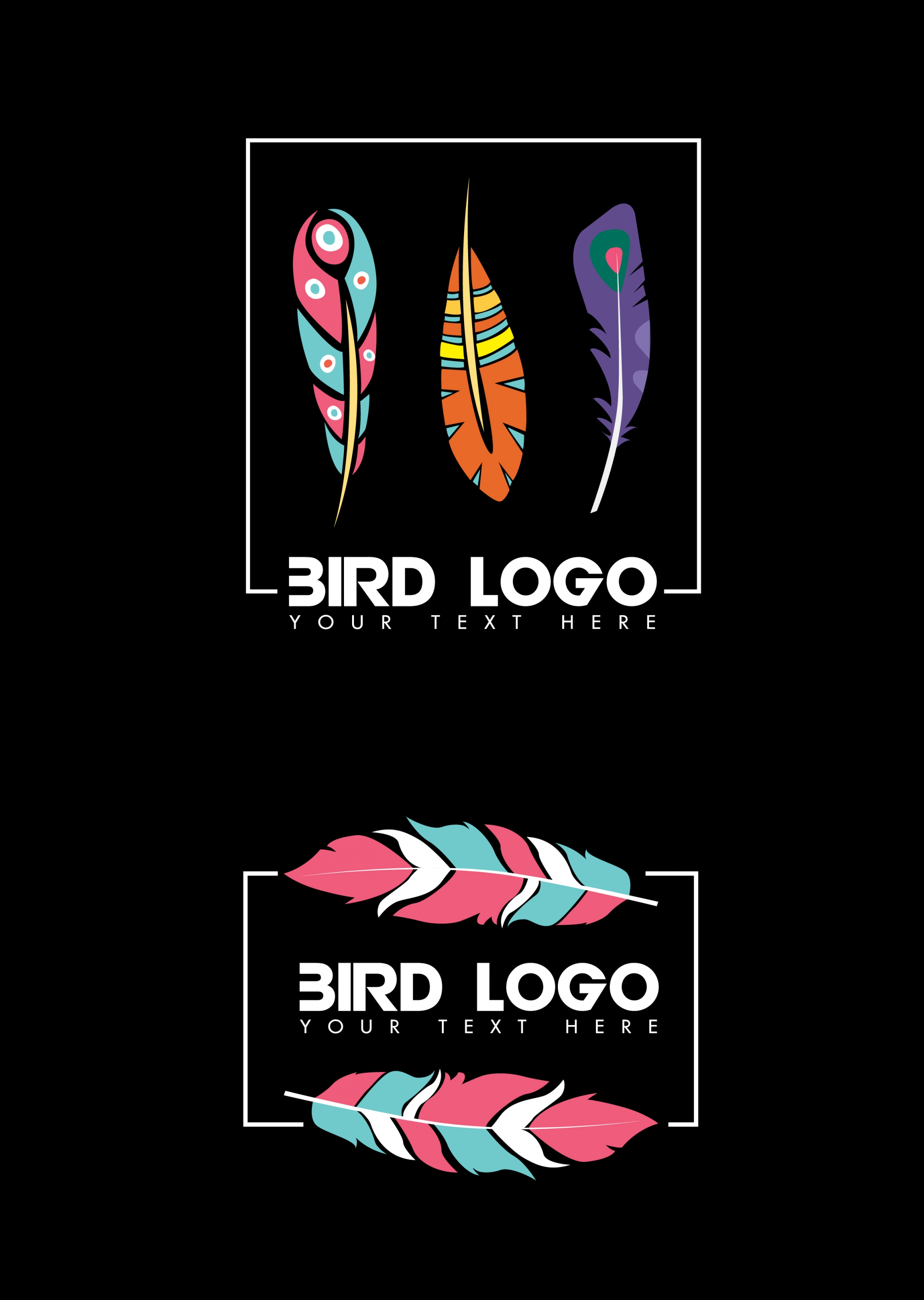 bird feathers logo sets colorful flat icons decor